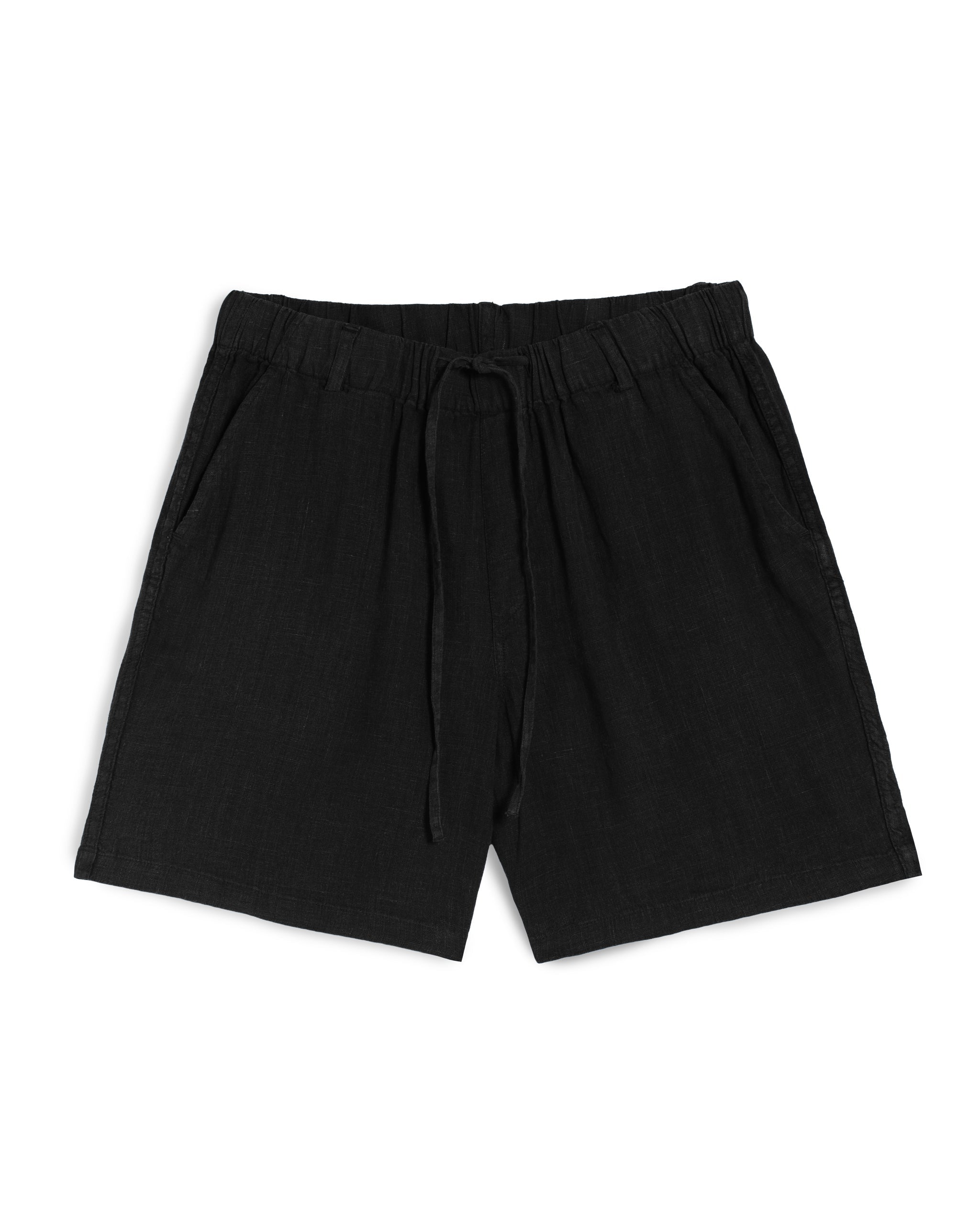 パンツ BE PREPARED 2tuck linen-washi shorts Bather | Black Linen Leisure Short |