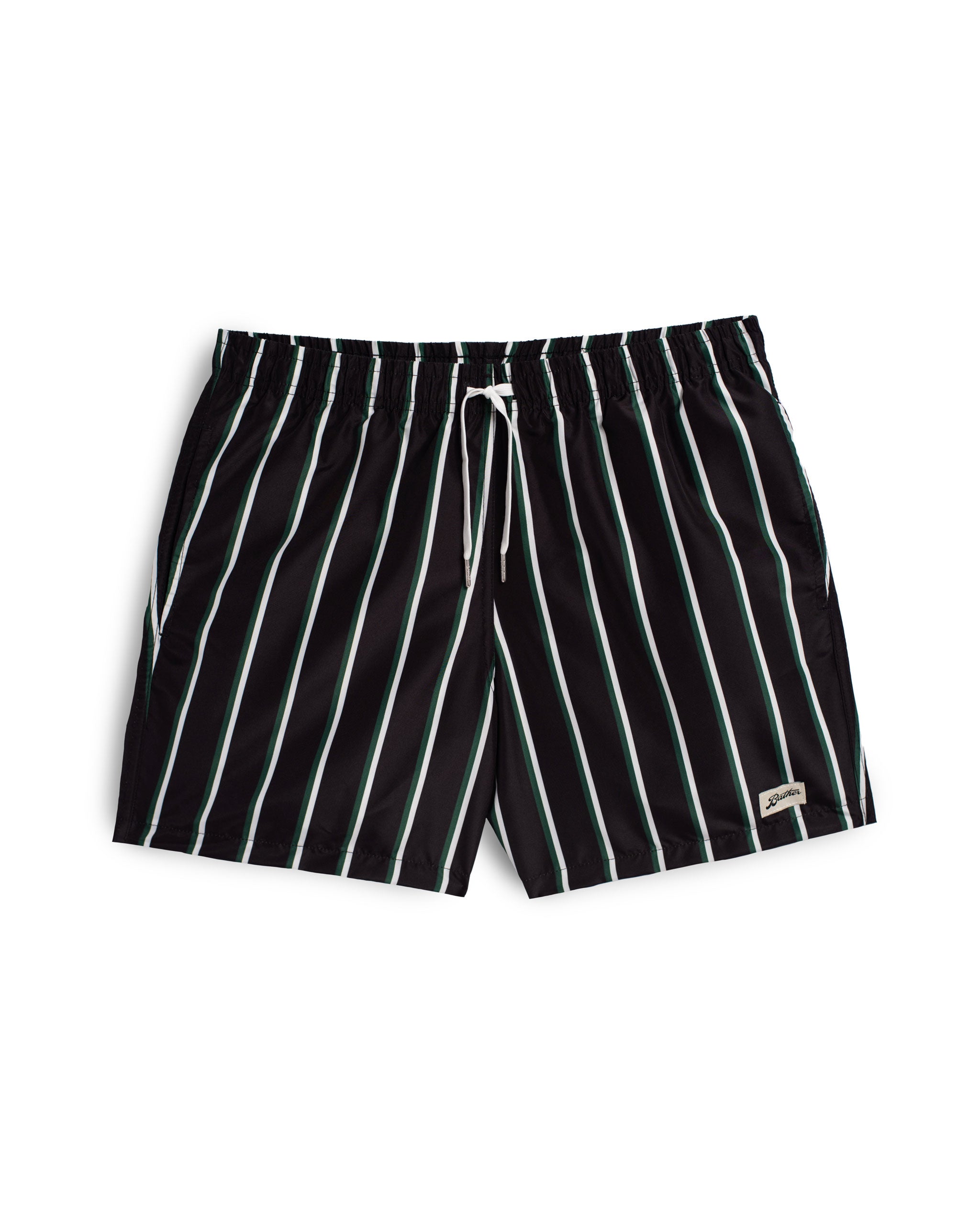 Green White Fine Stripe Swim Trunk - Main Image