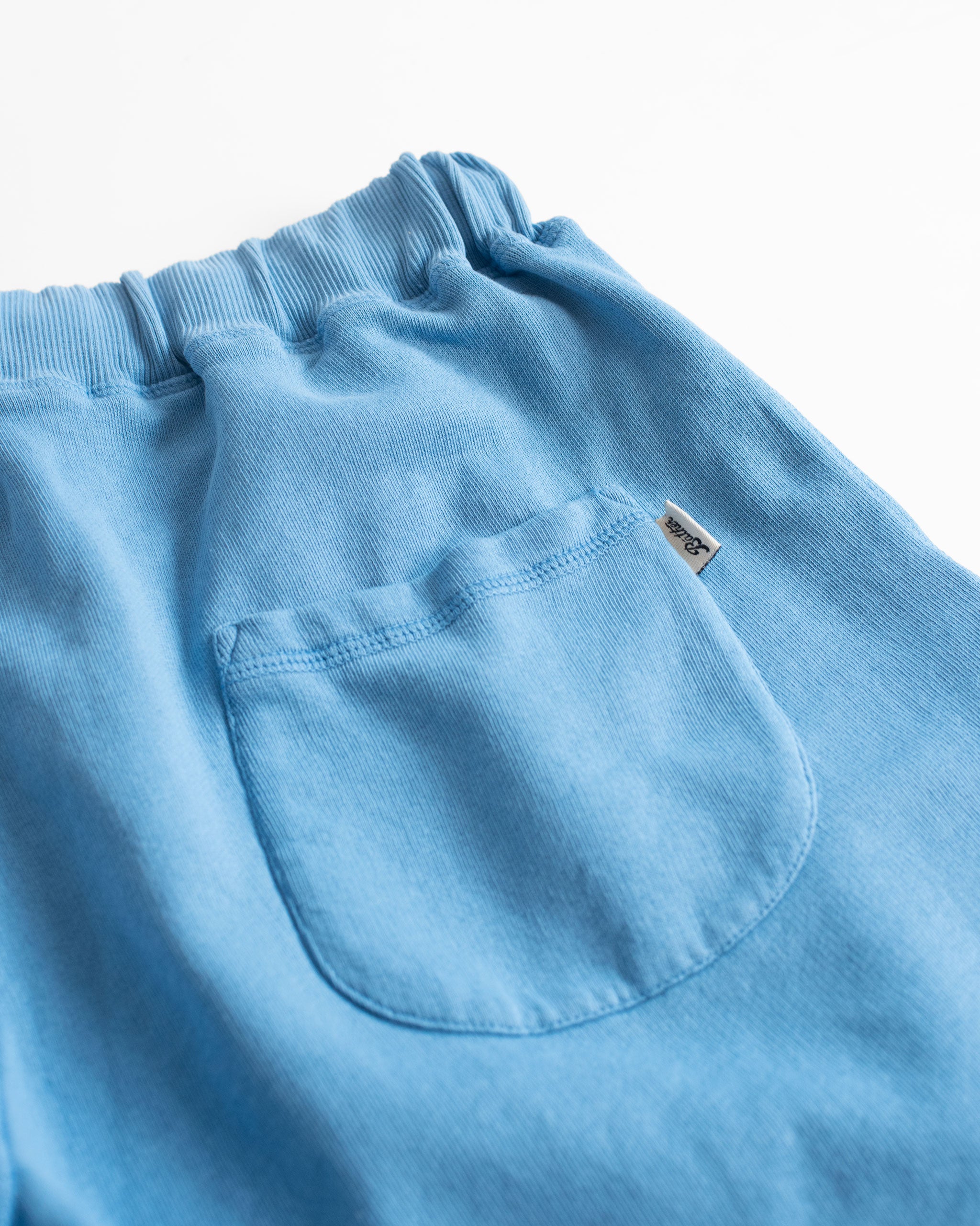 back pocket shot of Solid Blue French Terry Cotton Sweat Shorts