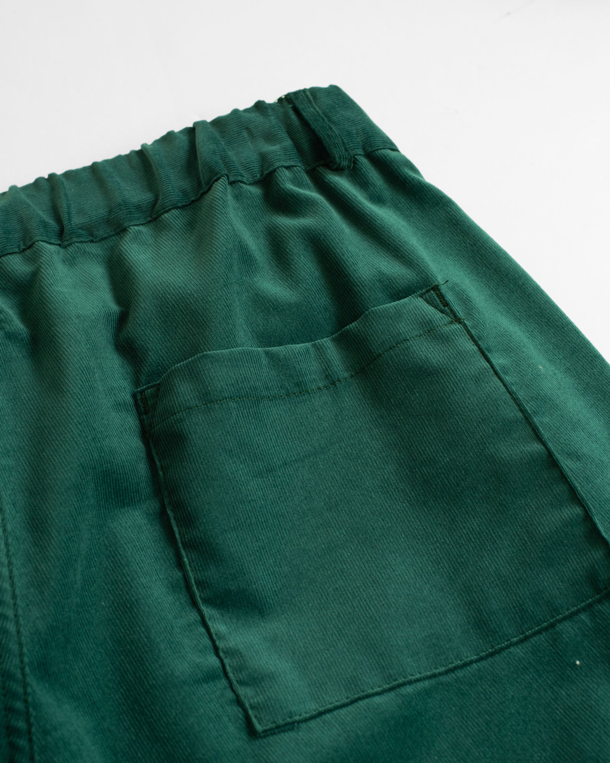 Forest Green Solid Corduroy Leisure Shorts back pocket close up