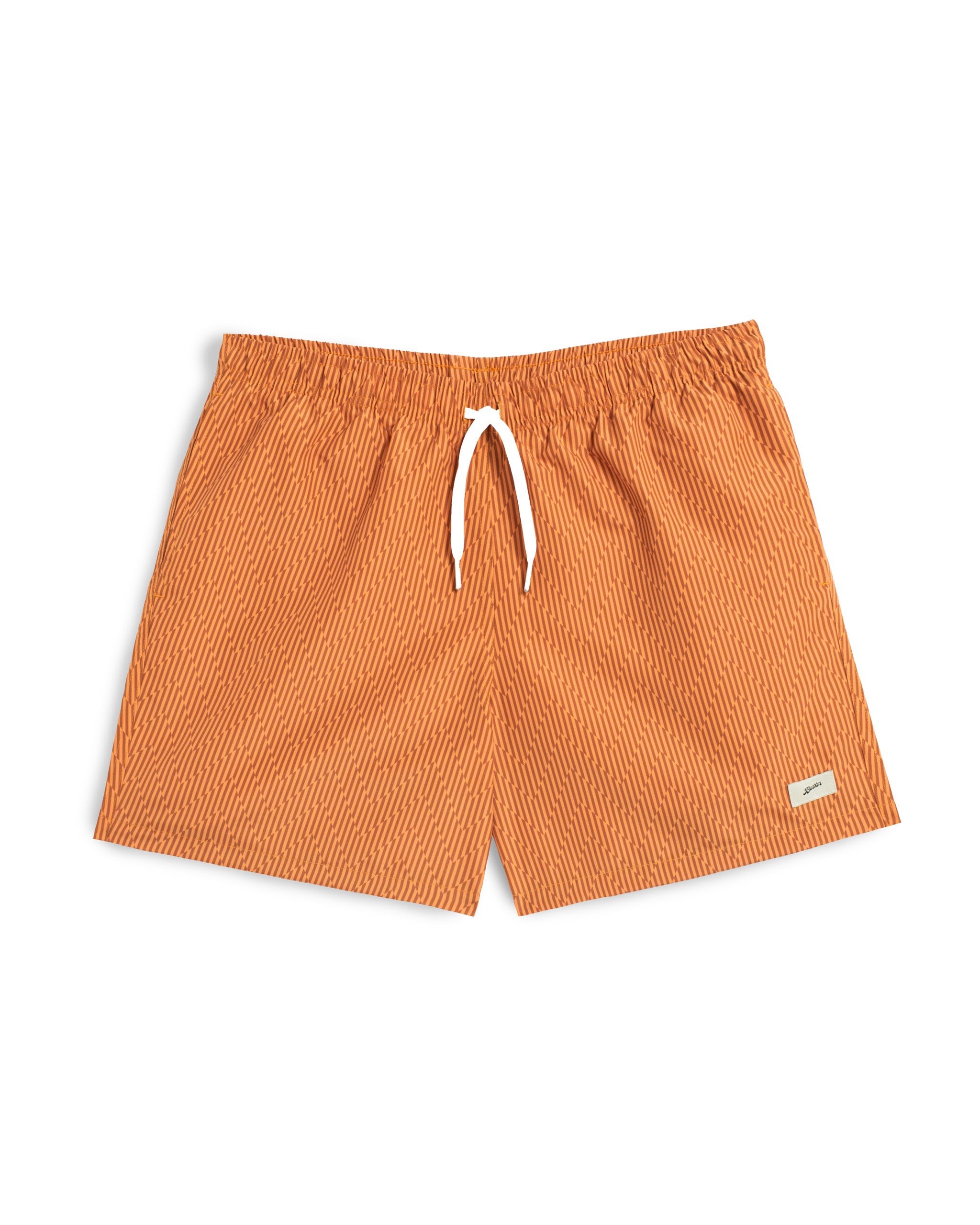 Men's orange Bather swim trunks with a drawstring on a white background