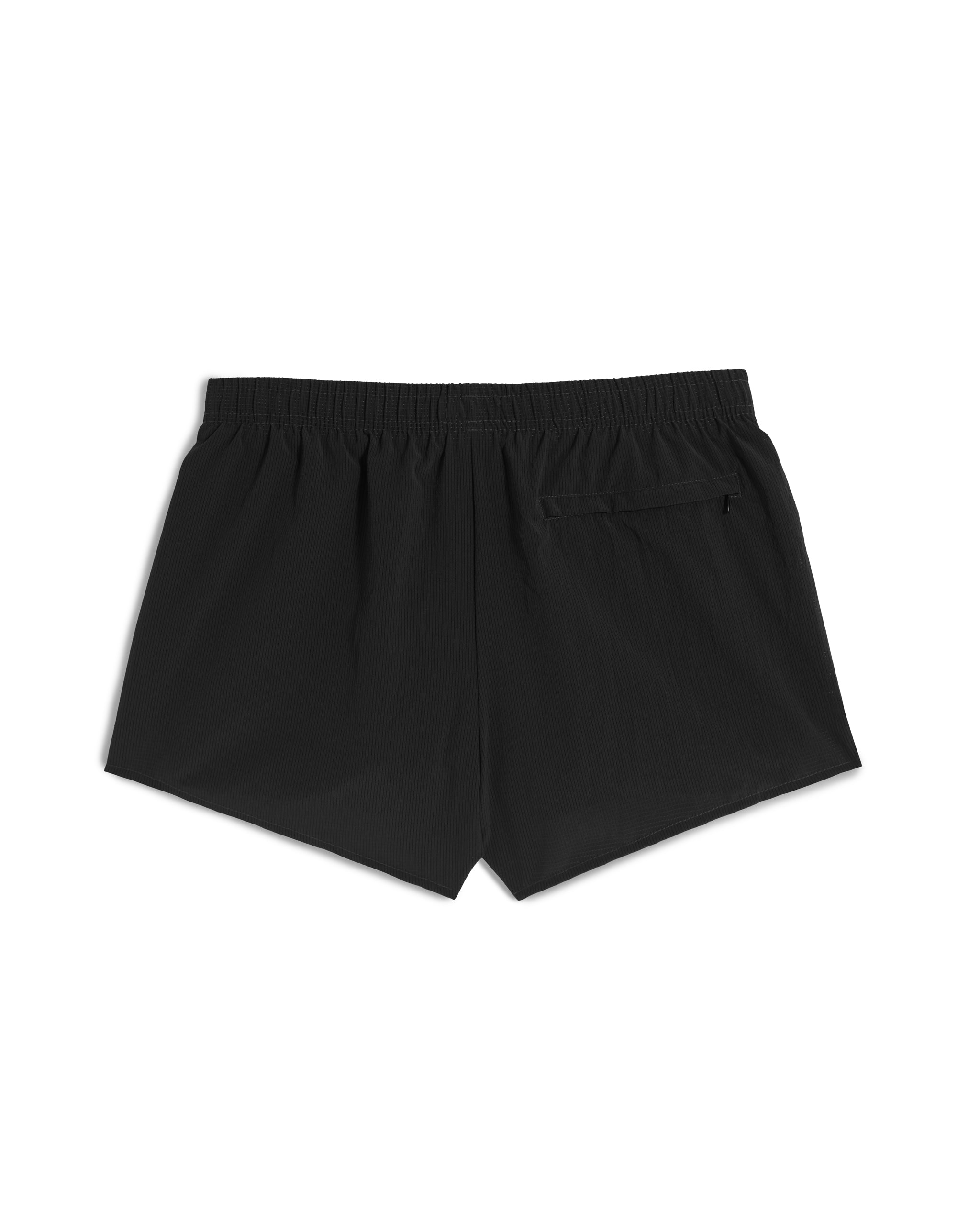 Back view of 3.5 inch inseam Bather Active Trunk in black featuring lightweight recycled Japanese DotAir nylon with stretch fabric and compression liner