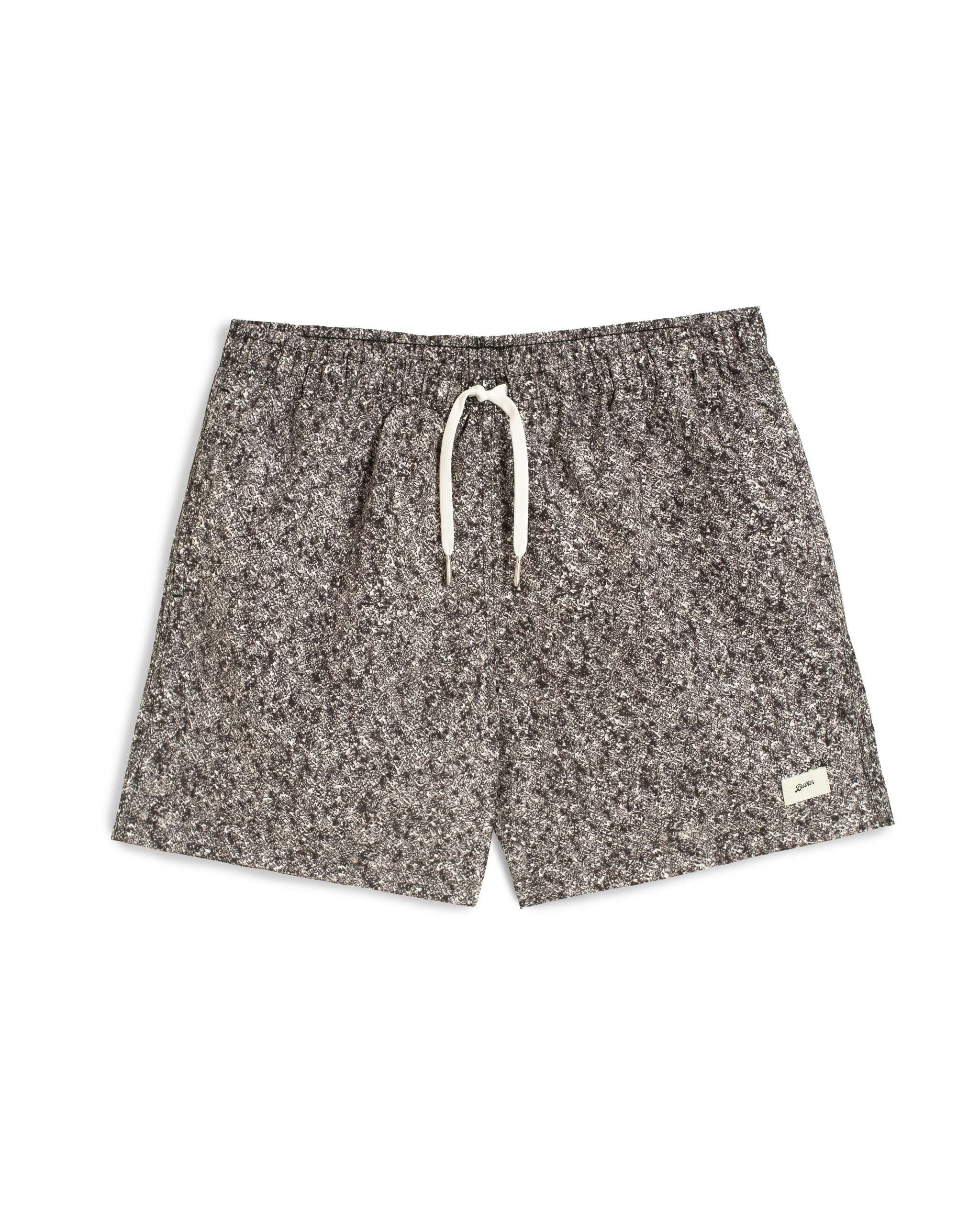 Men's grey speckled print swim trunks with elastic drawstring waistband 