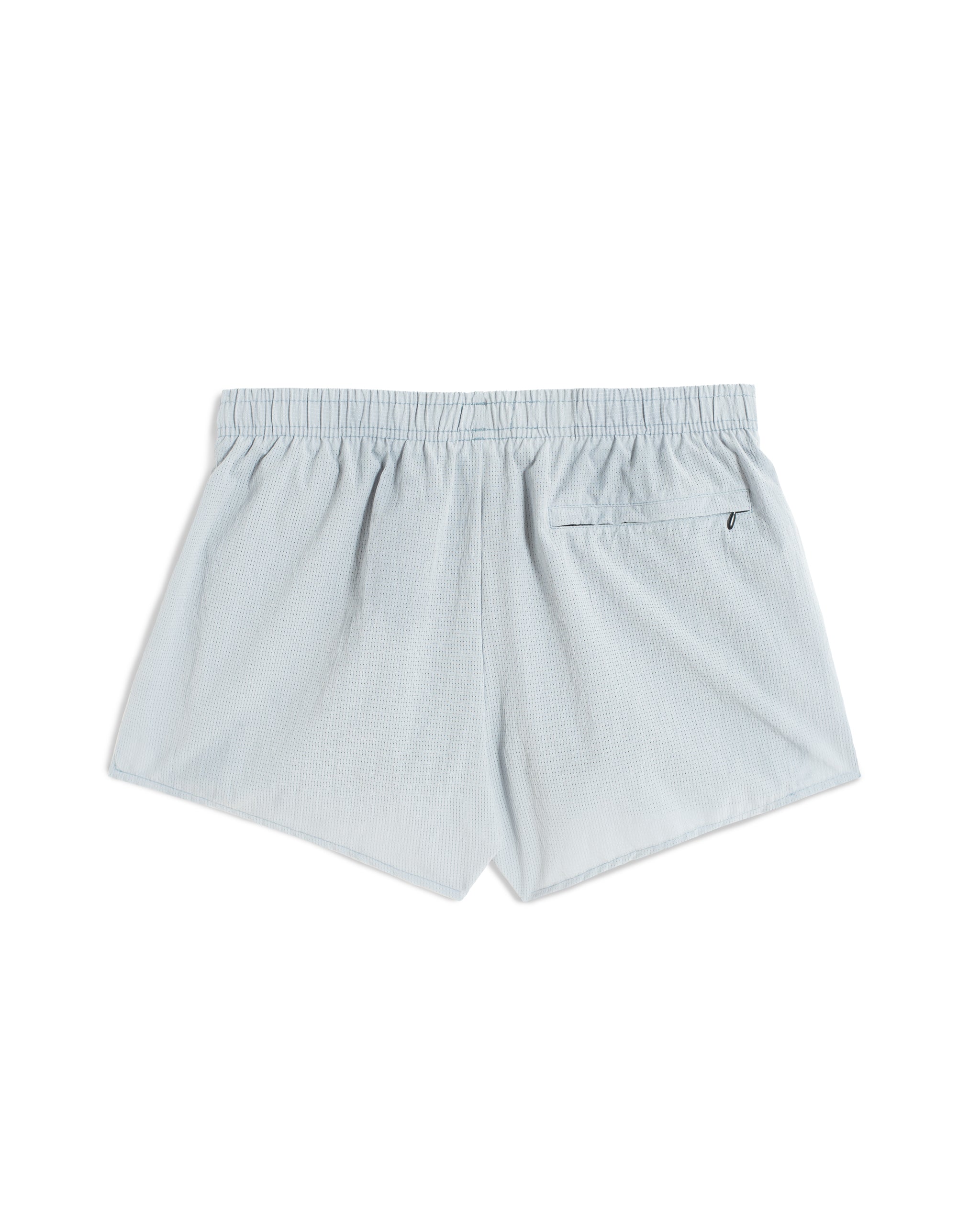 Back view of 3.5 inch inseam Bather Active Trunk in blue featuring lightweight recycled Japanese DotAir nylon with stretch fabric and compression liner