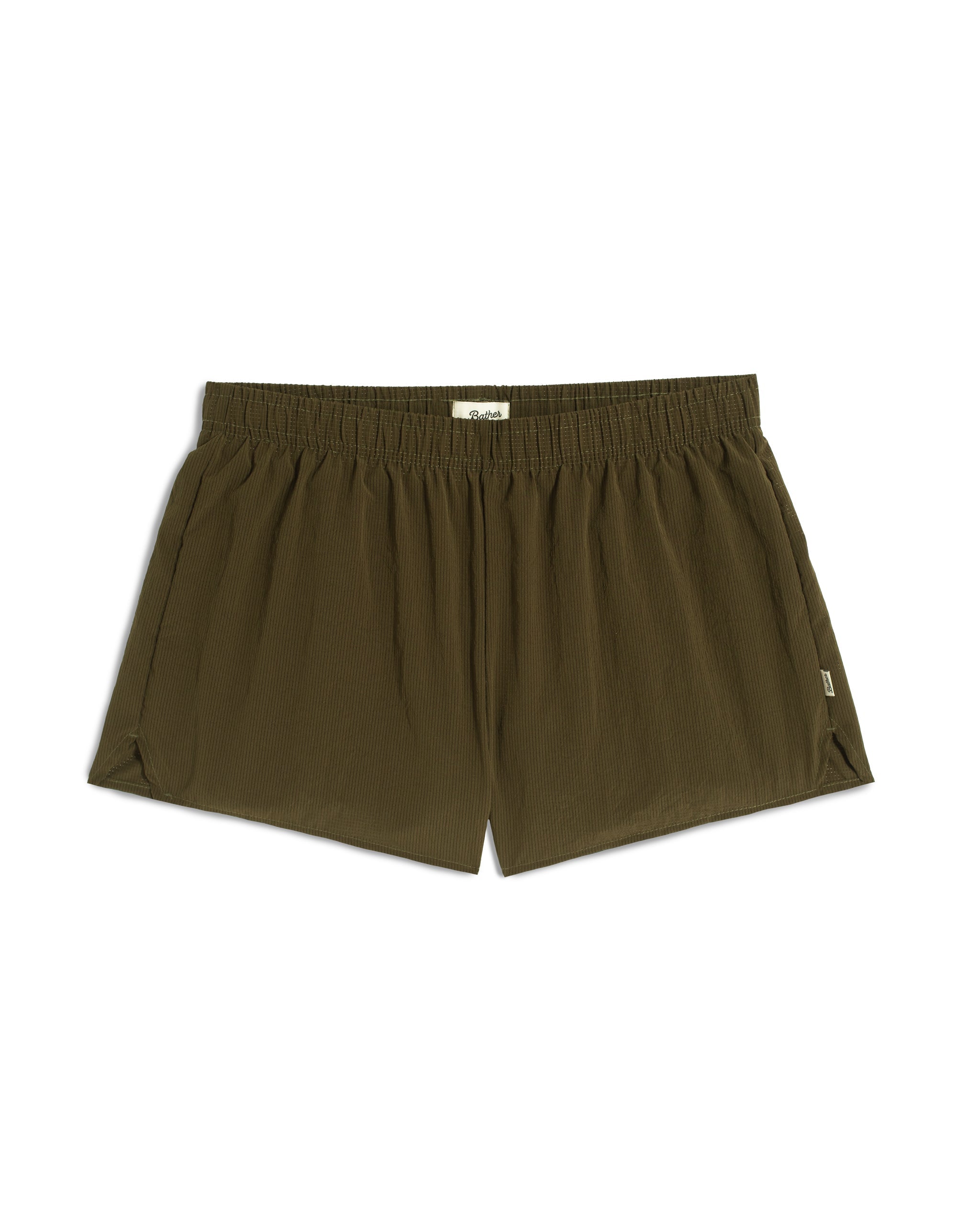 Front view of 3.5 inch inseam Bather Active Trunk in green featuring lightweight recycled Japanese DotAir nylon with stretch fabric and compression liner