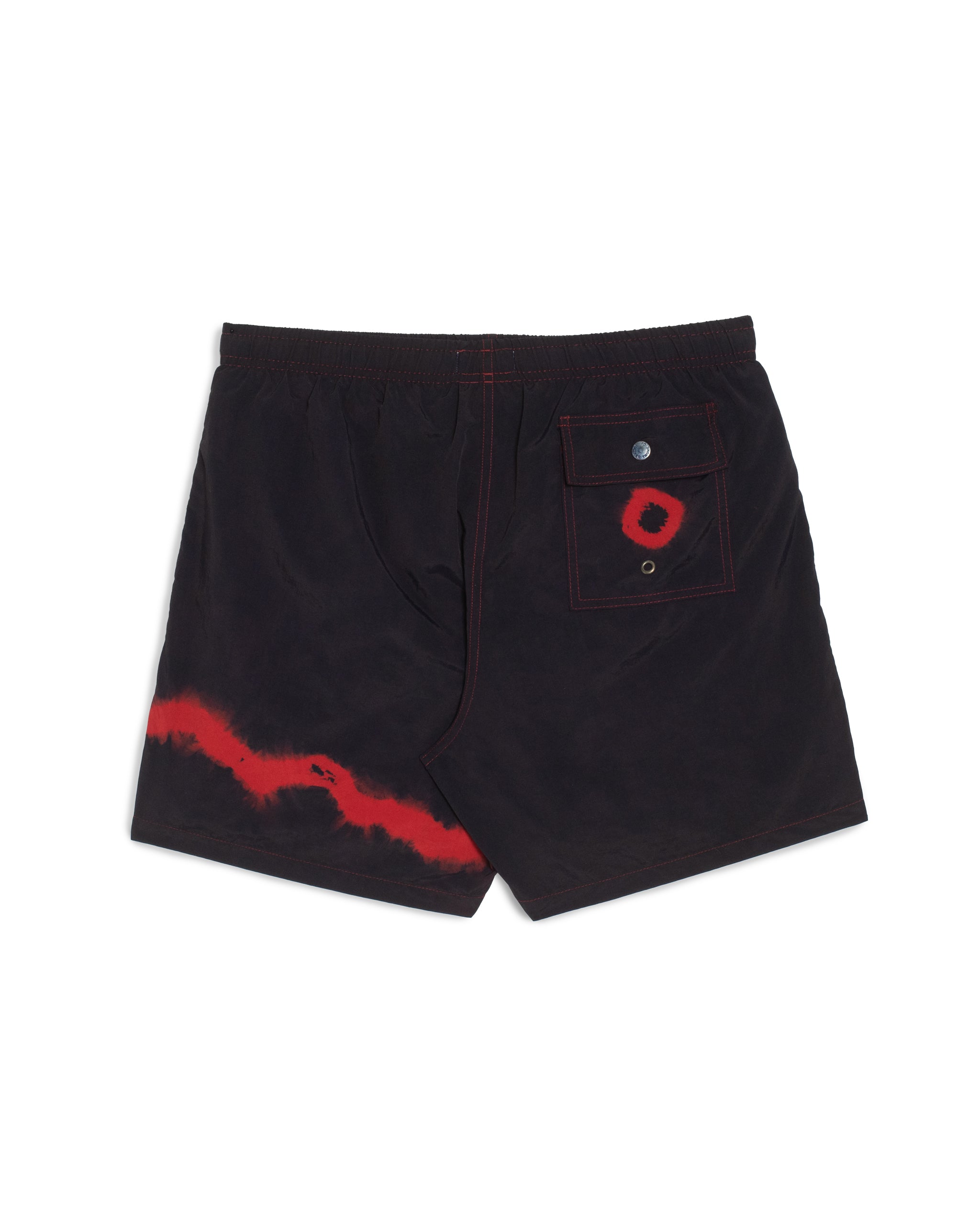 Black shorts with red accents on a white background