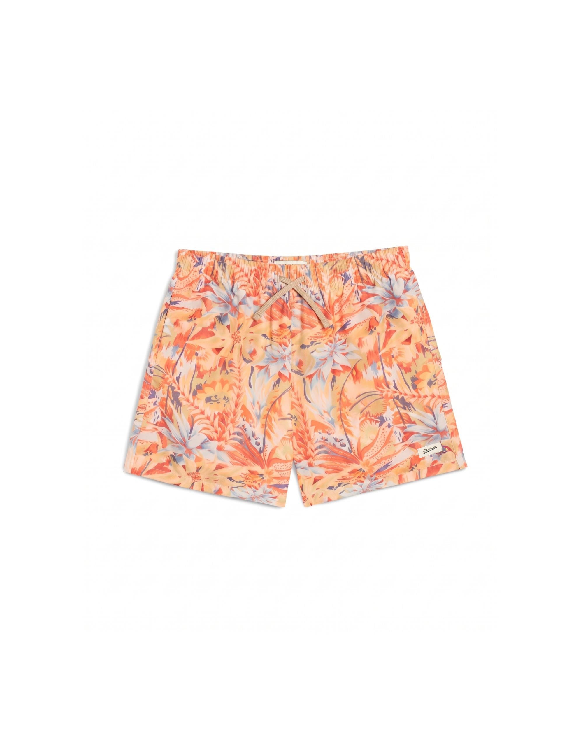 Floral patterned shorts on a white background
