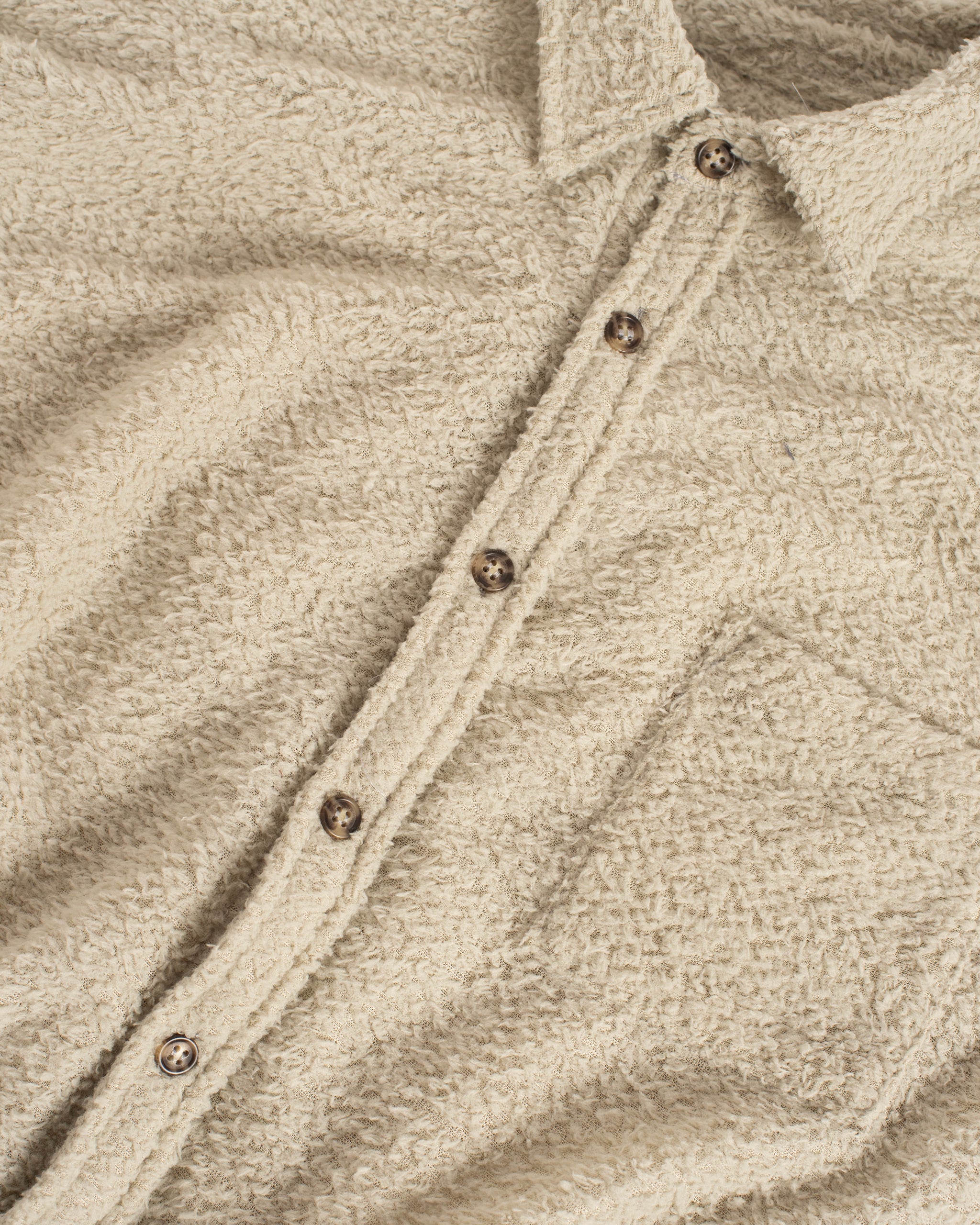 Detailed close-up of the Bather Men's Cloud Shaggy Leisure Shirt highlighting the 250 GSM high-pile textured cotton-blend fabric.