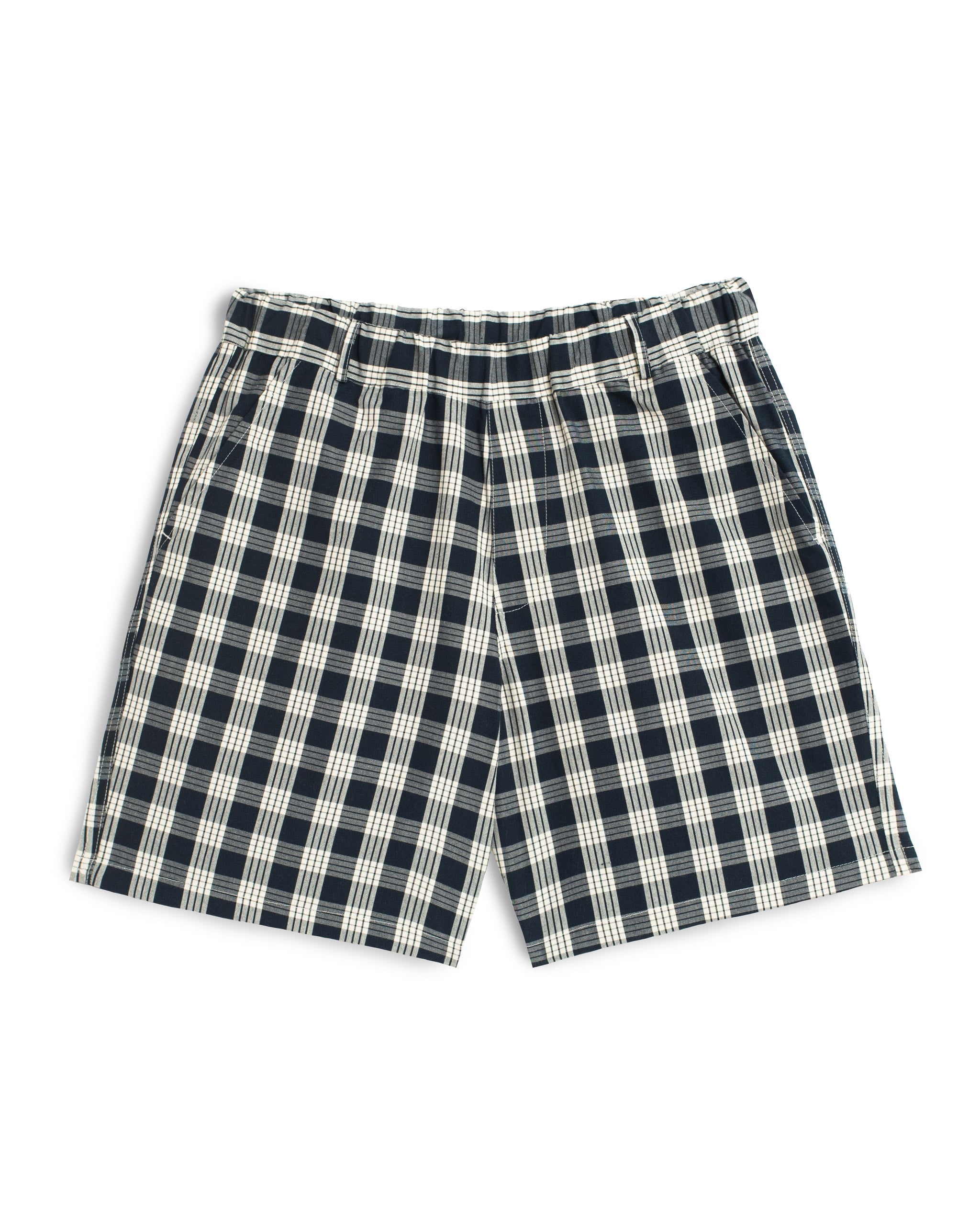 Bather Men's navy plaid short on white background