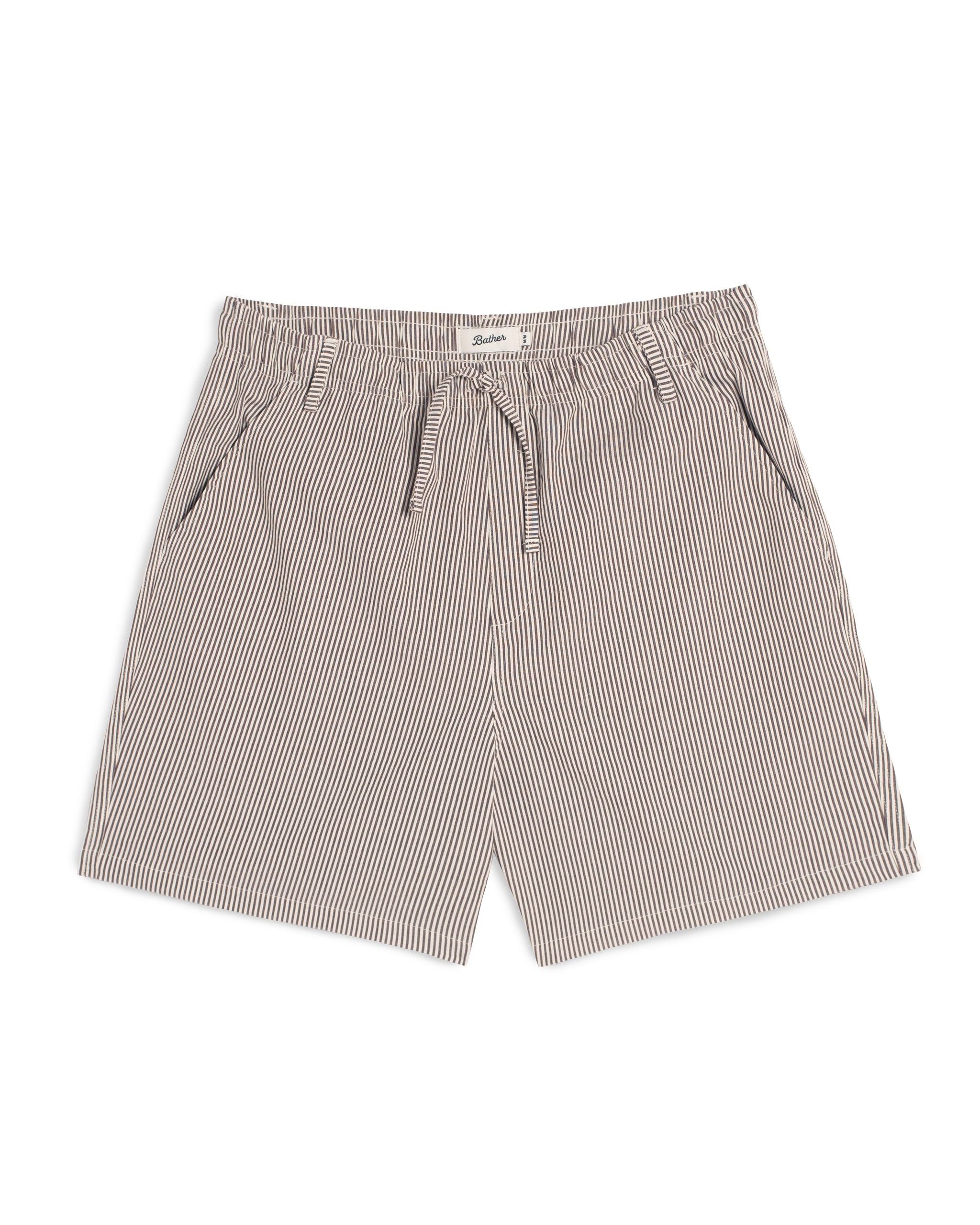 Bather men's brown pinstripe shorts with drawstring on a white background