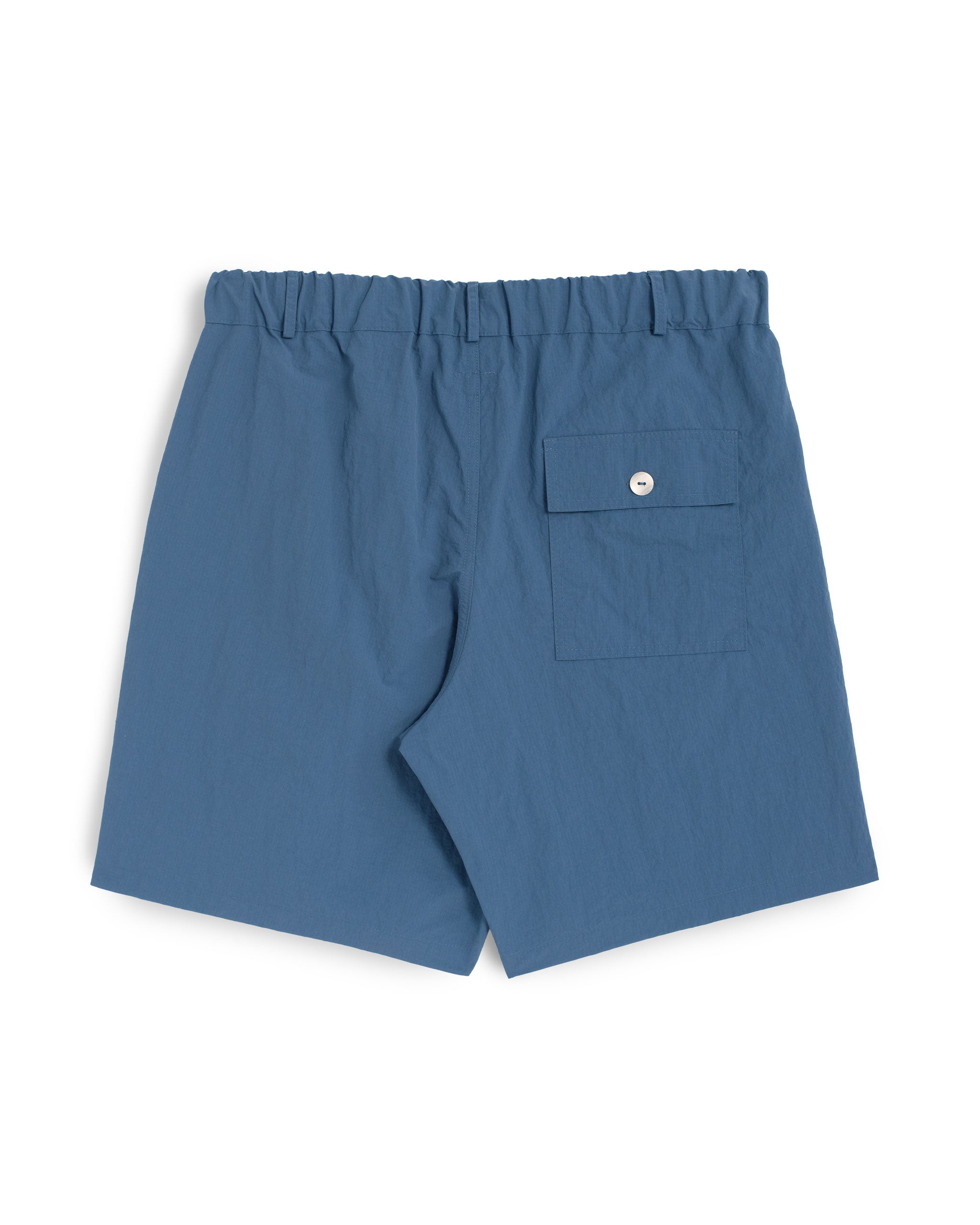 back shot of Bather men's Solid blue fatigue shorts in ripstop nylon