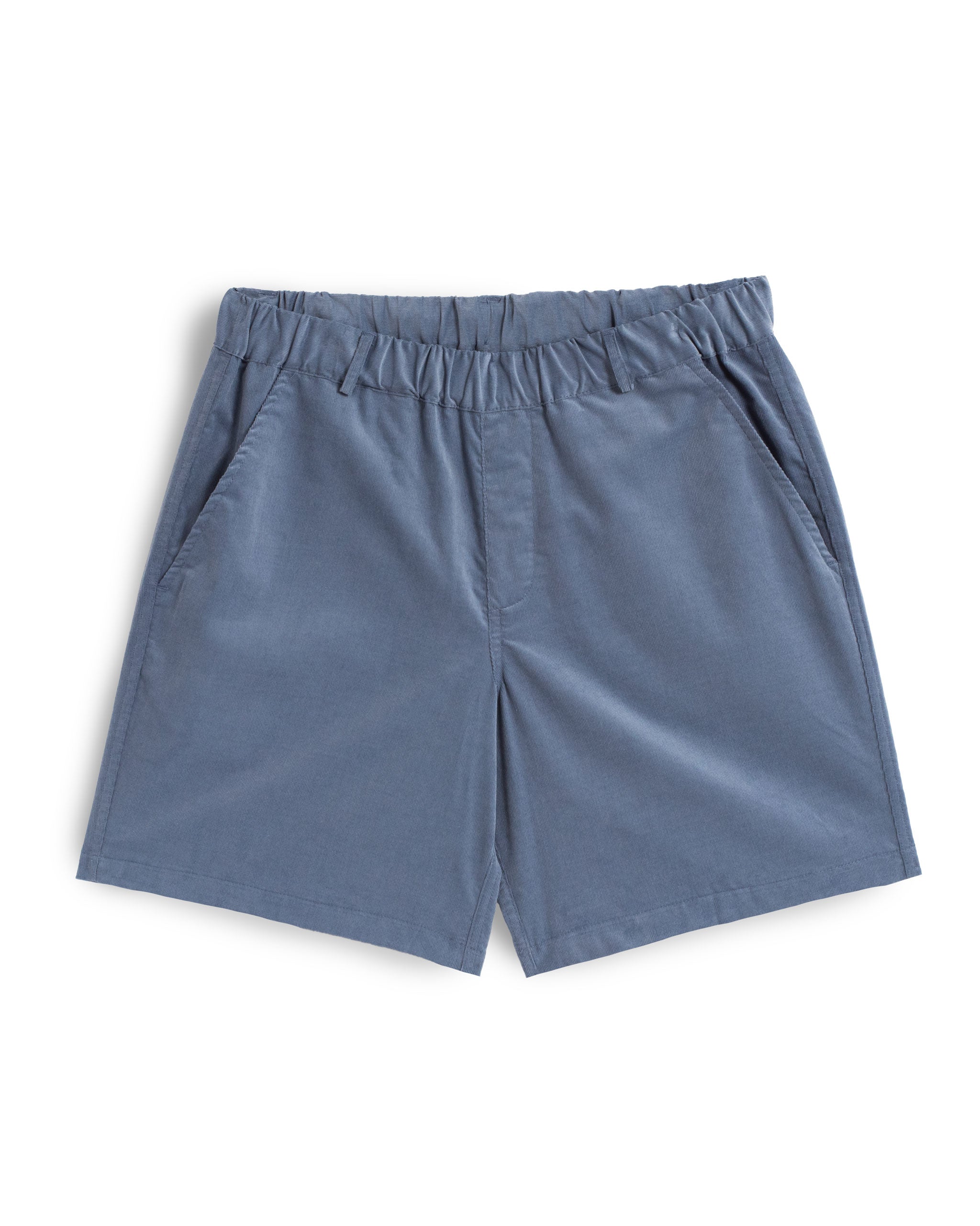 Front view of Bather men's blue corduroy shorts on a white background
