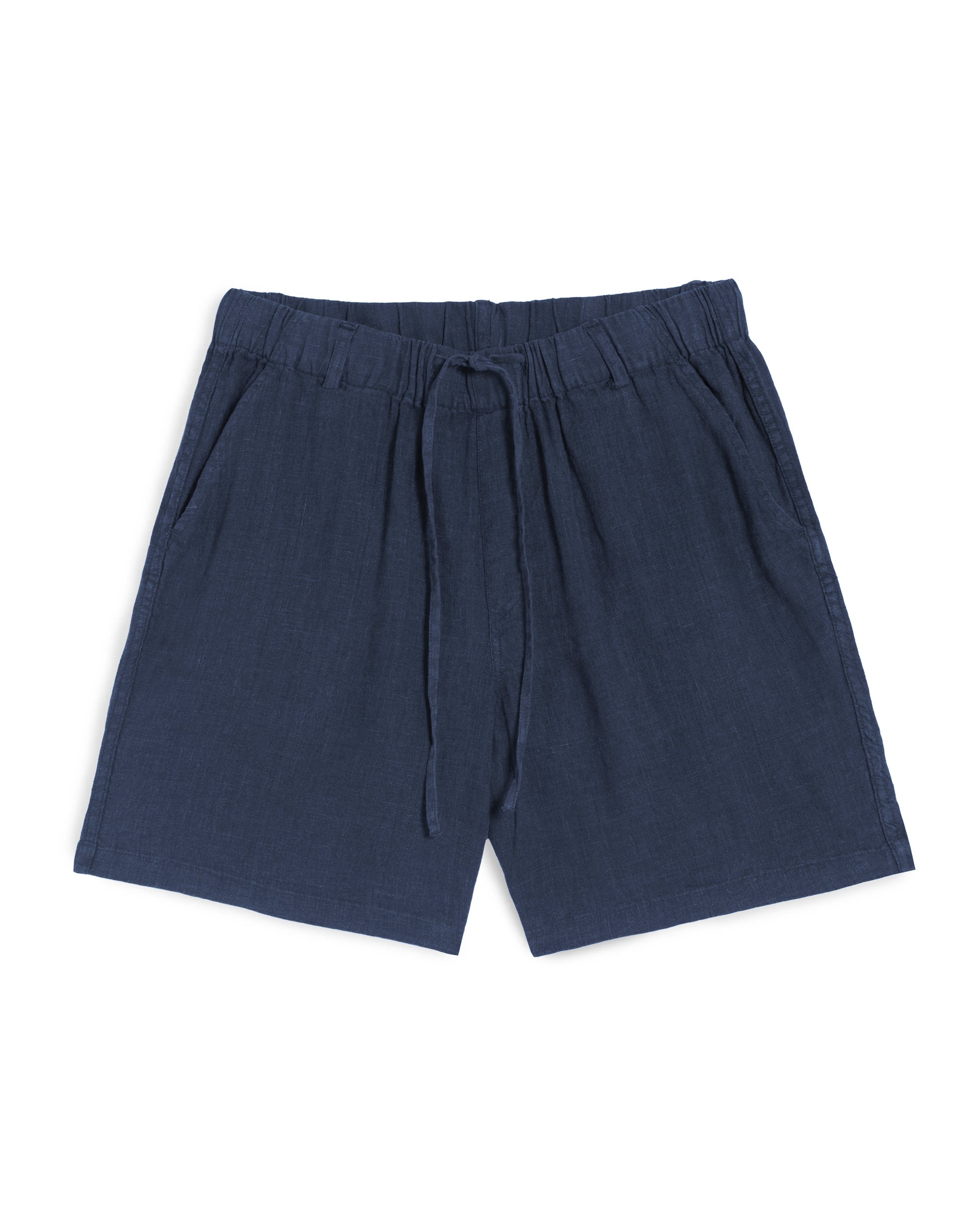 Bather men's navy linen short with drawstring on white background