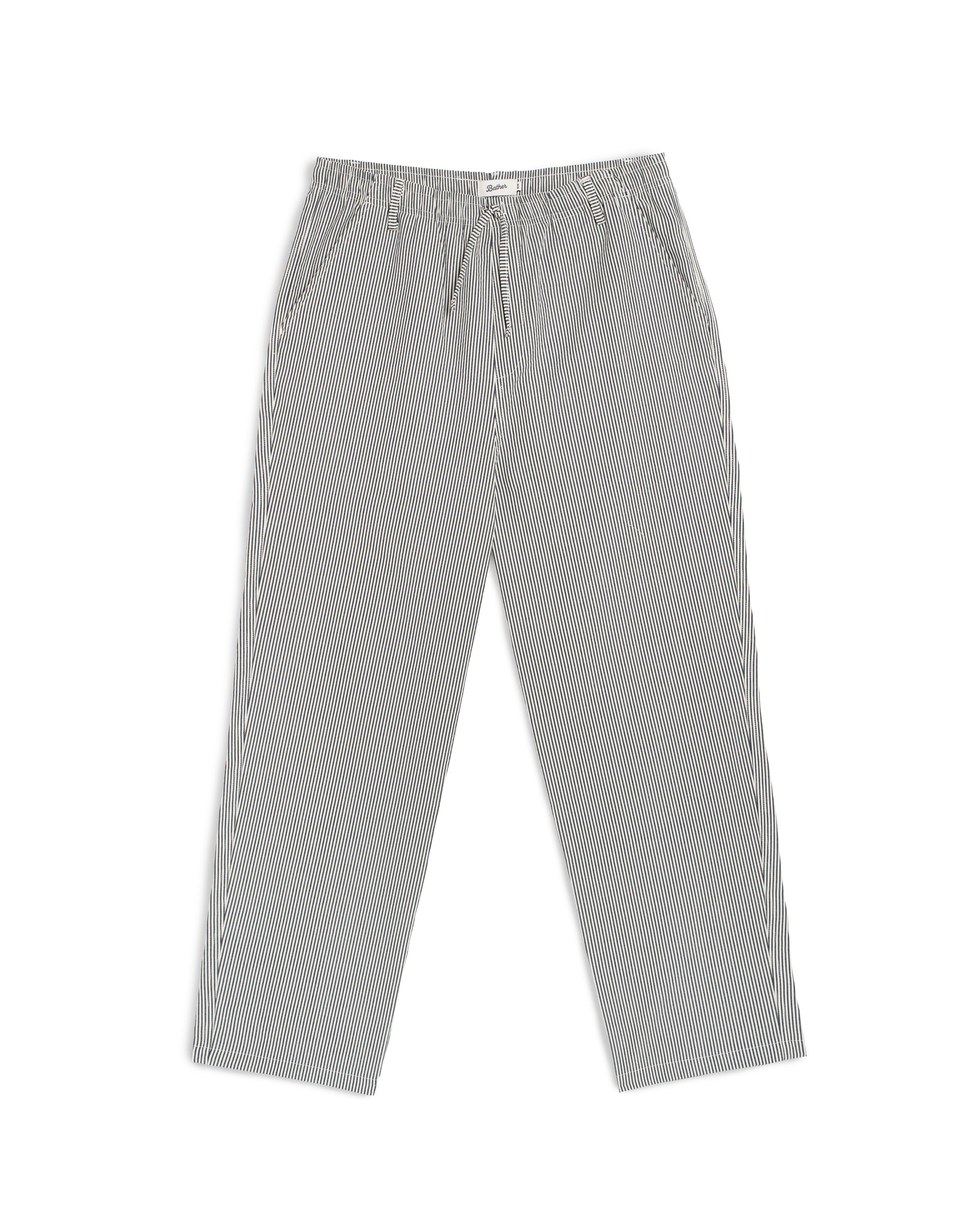 Bather mens navy pinstripe pant on a white background