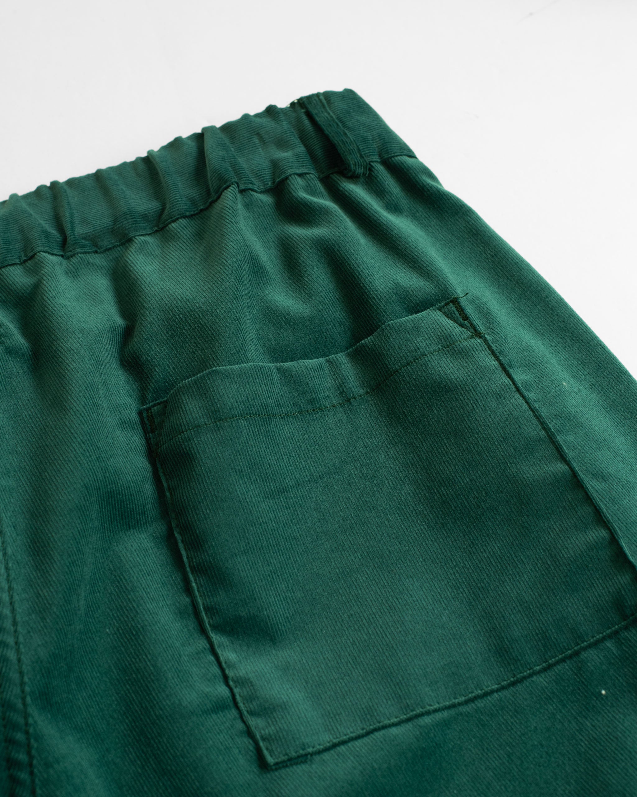 Bather Men's Forest Green Solid Corduroy Leisure Shorts back pocket close up