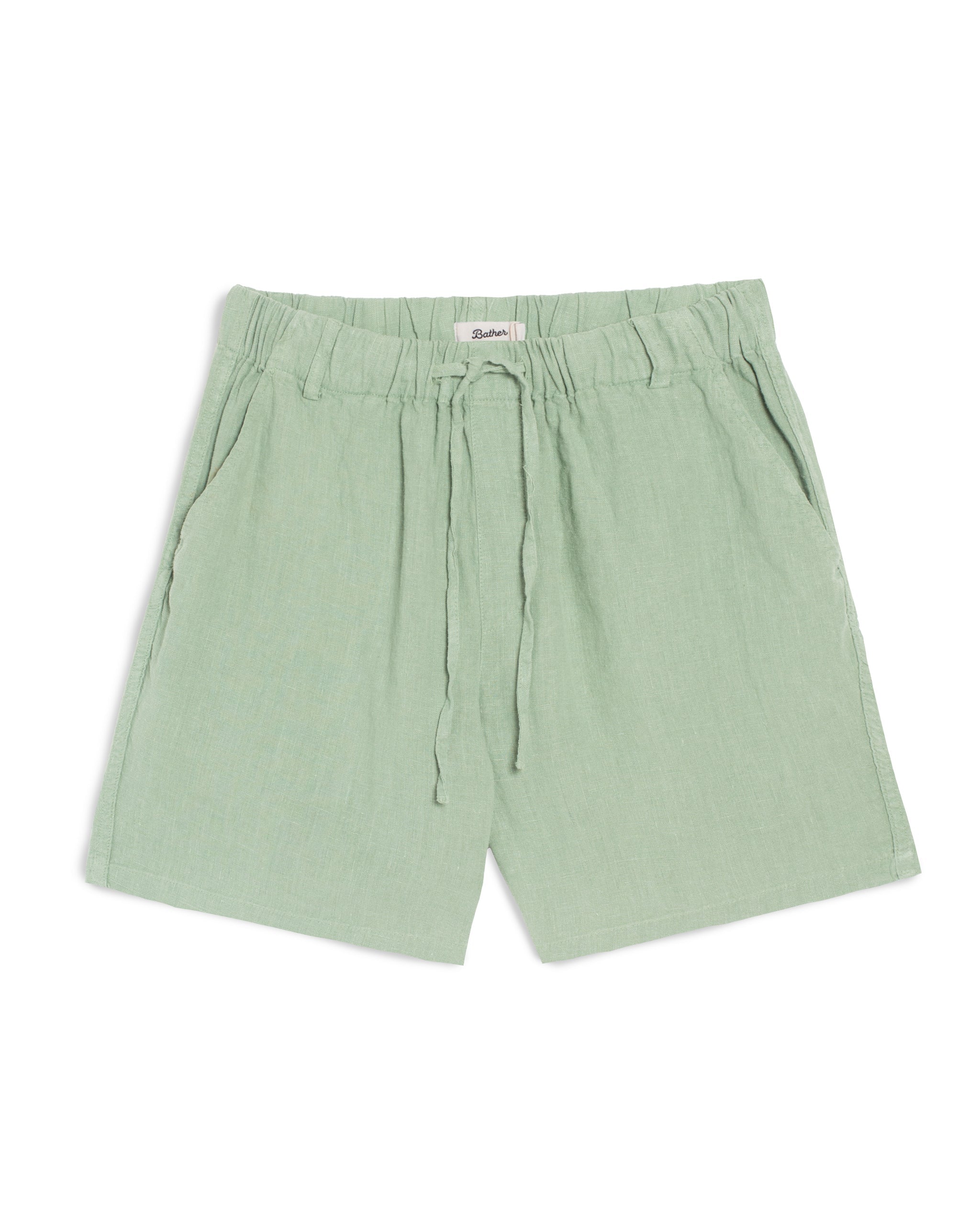 Bather men's light green linen shorts with drawstring on a white background