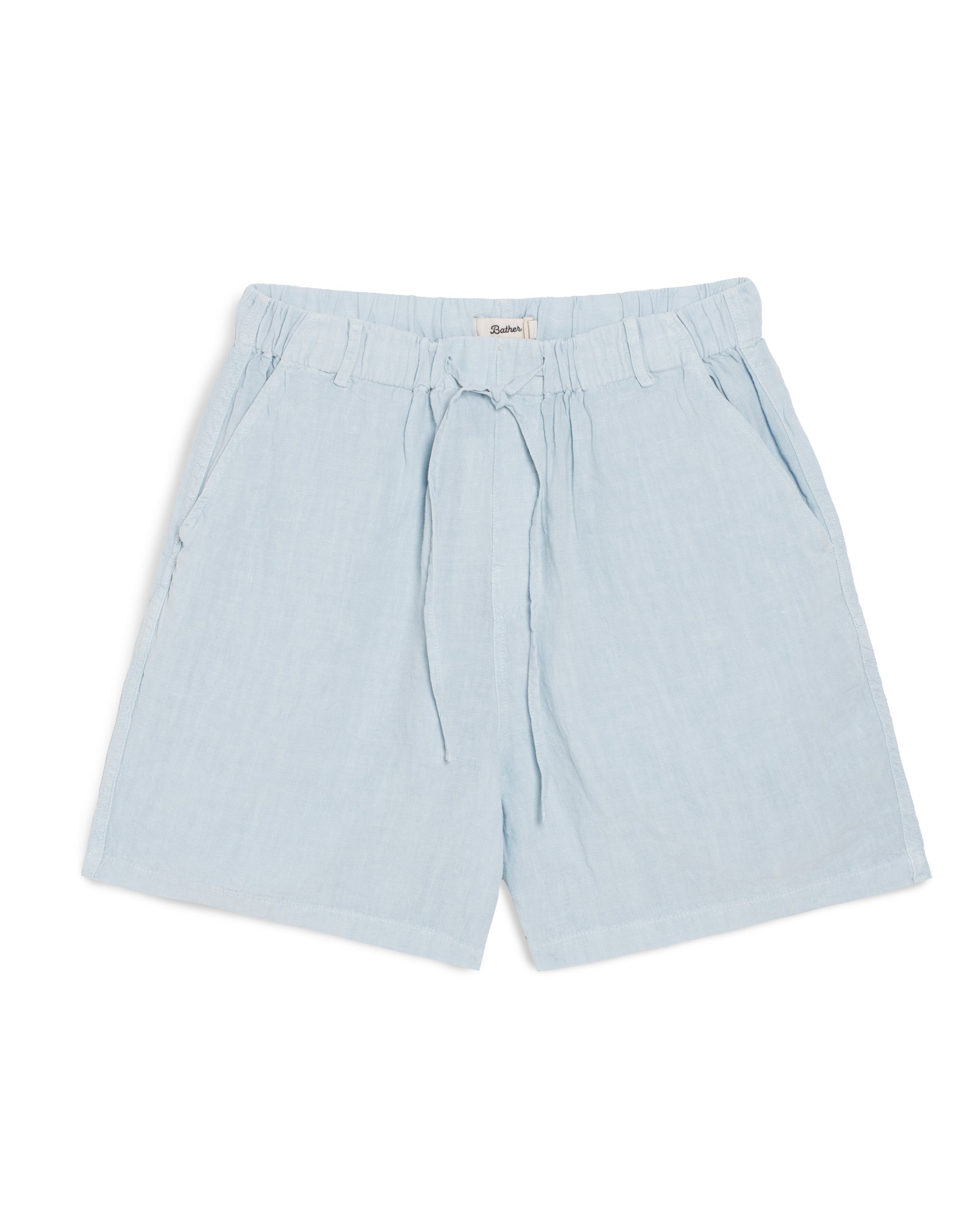 Bather men's light blue linen shorts with drawstring on a white background