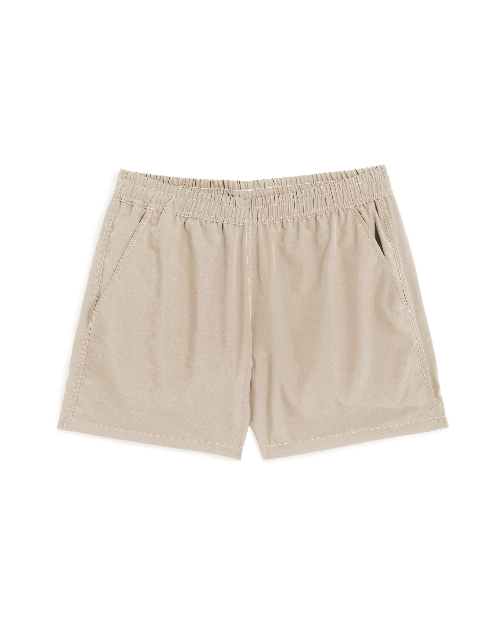 Shiny beige Bather swim trunks on a white background