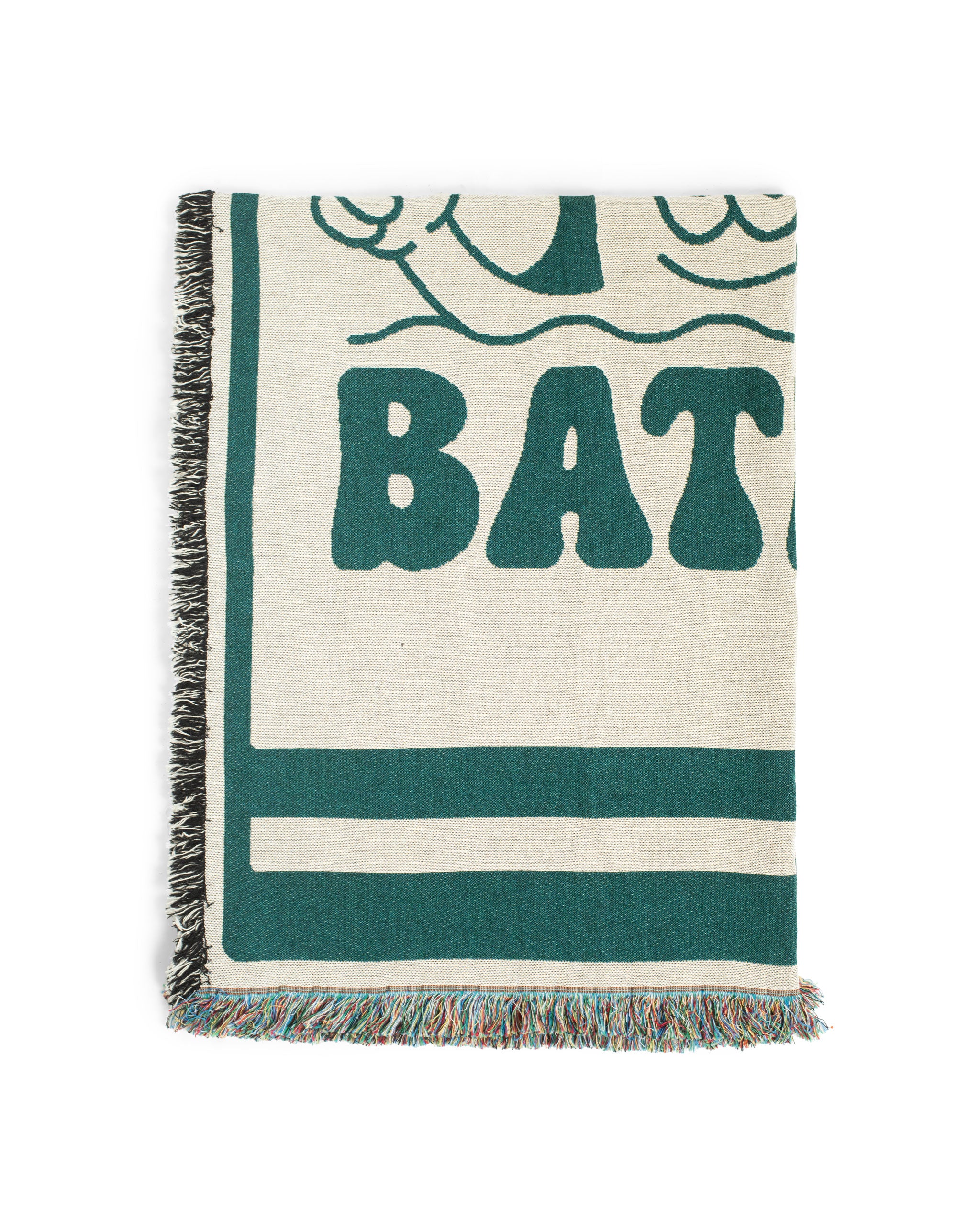 Folded Green and White Sunshine Graphic Cotton Throw Blanket