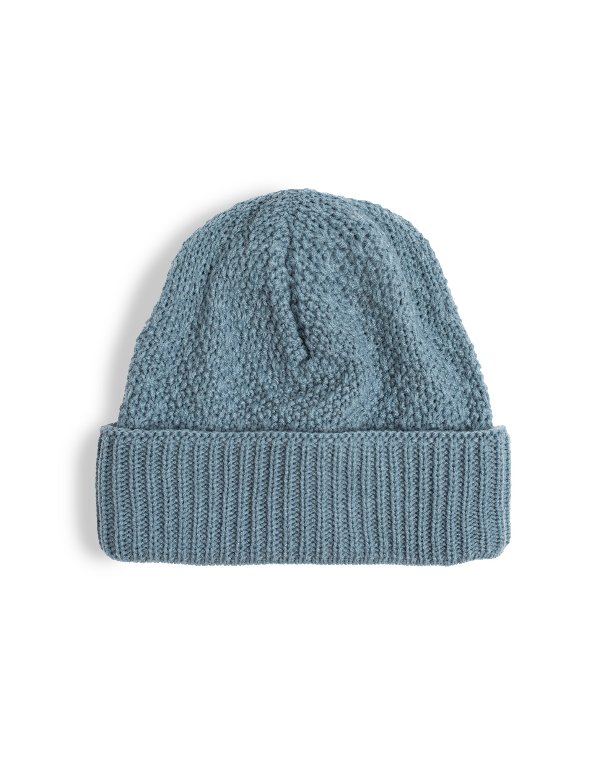 Knit steel blue Bather beanie with double lined band  