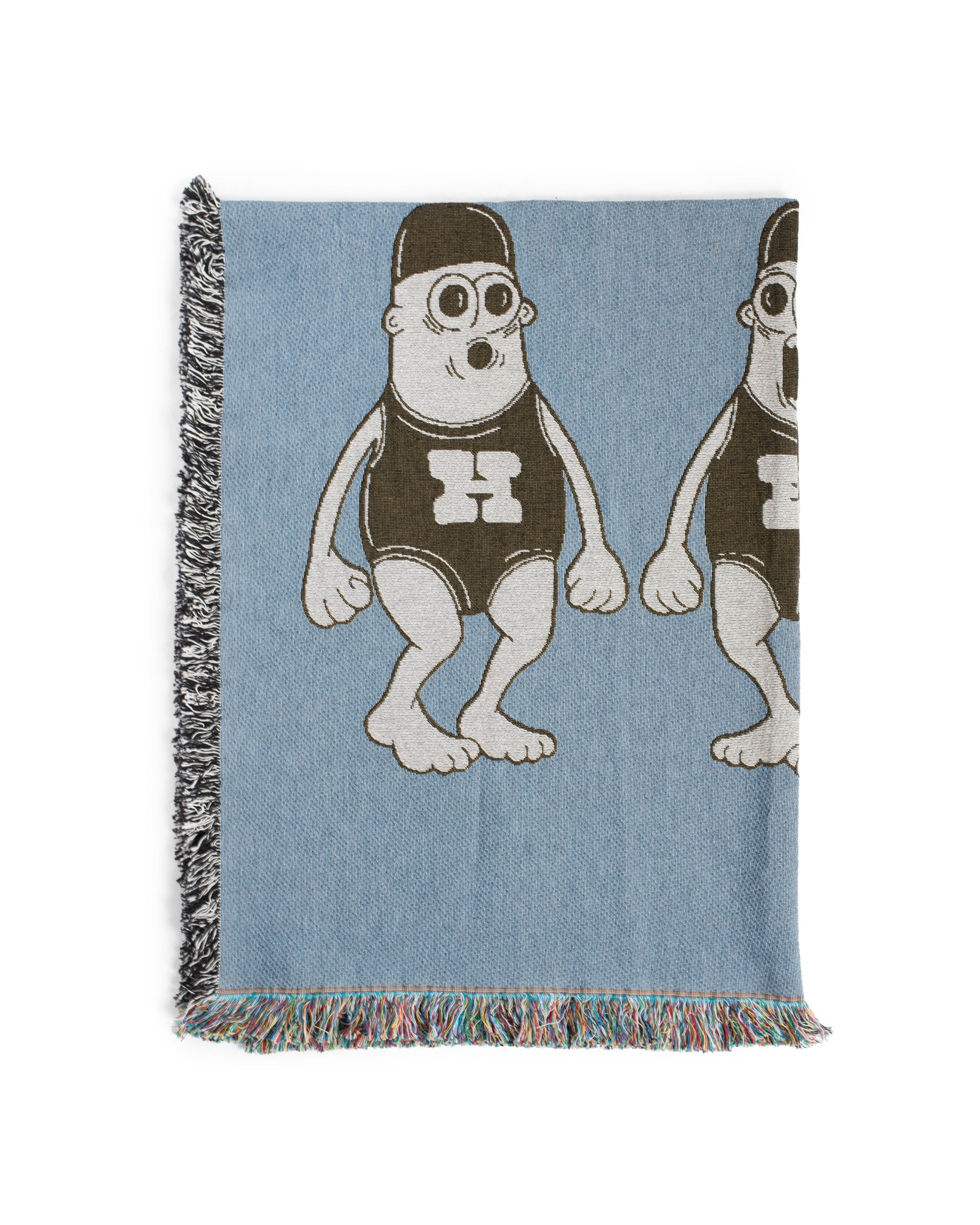 Blue Bather Swimming Characters Graphic Cotton Throw Blanket folded