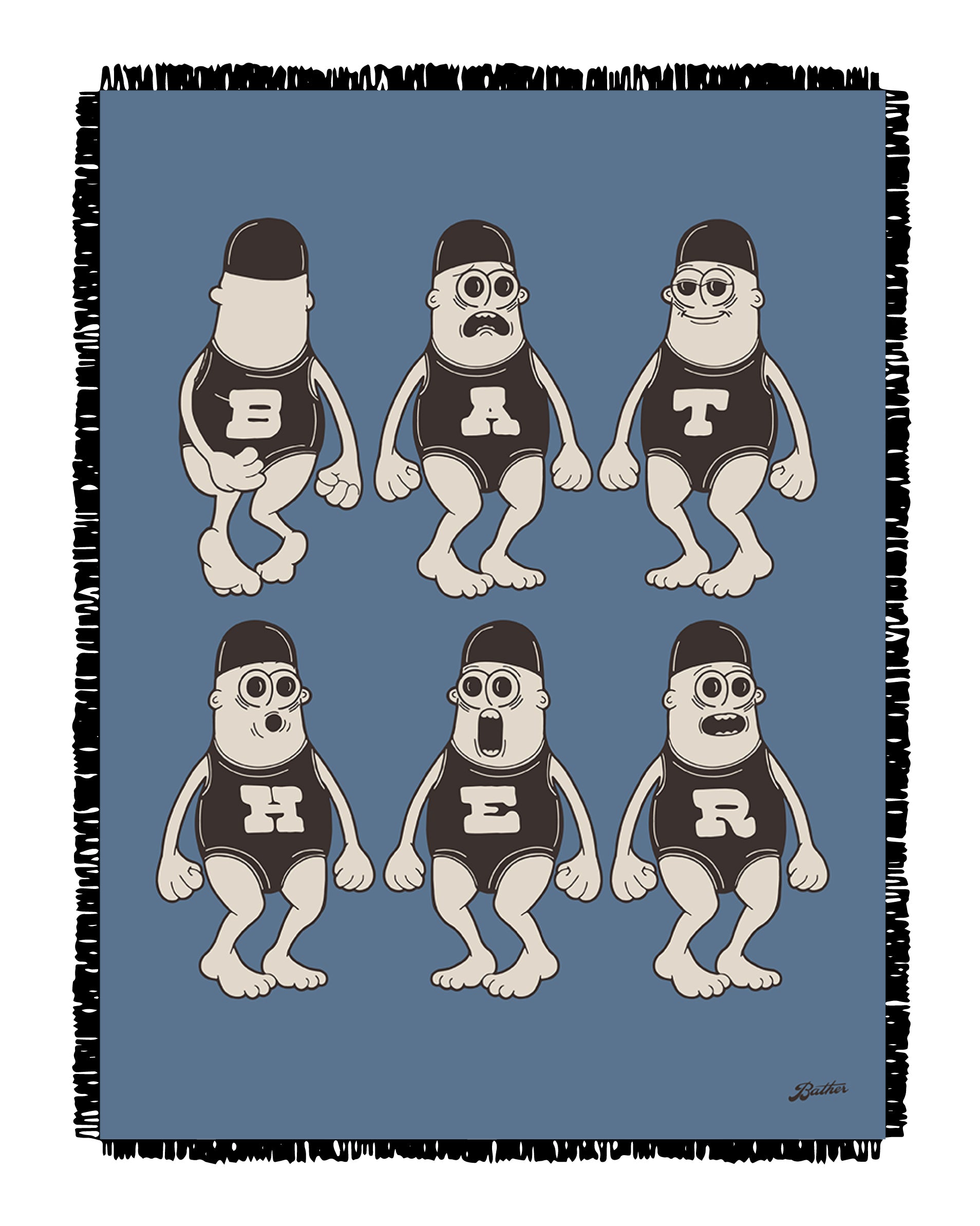 Blue Bather Swimming Characters Graphic Cotton Throw Blanket Full 