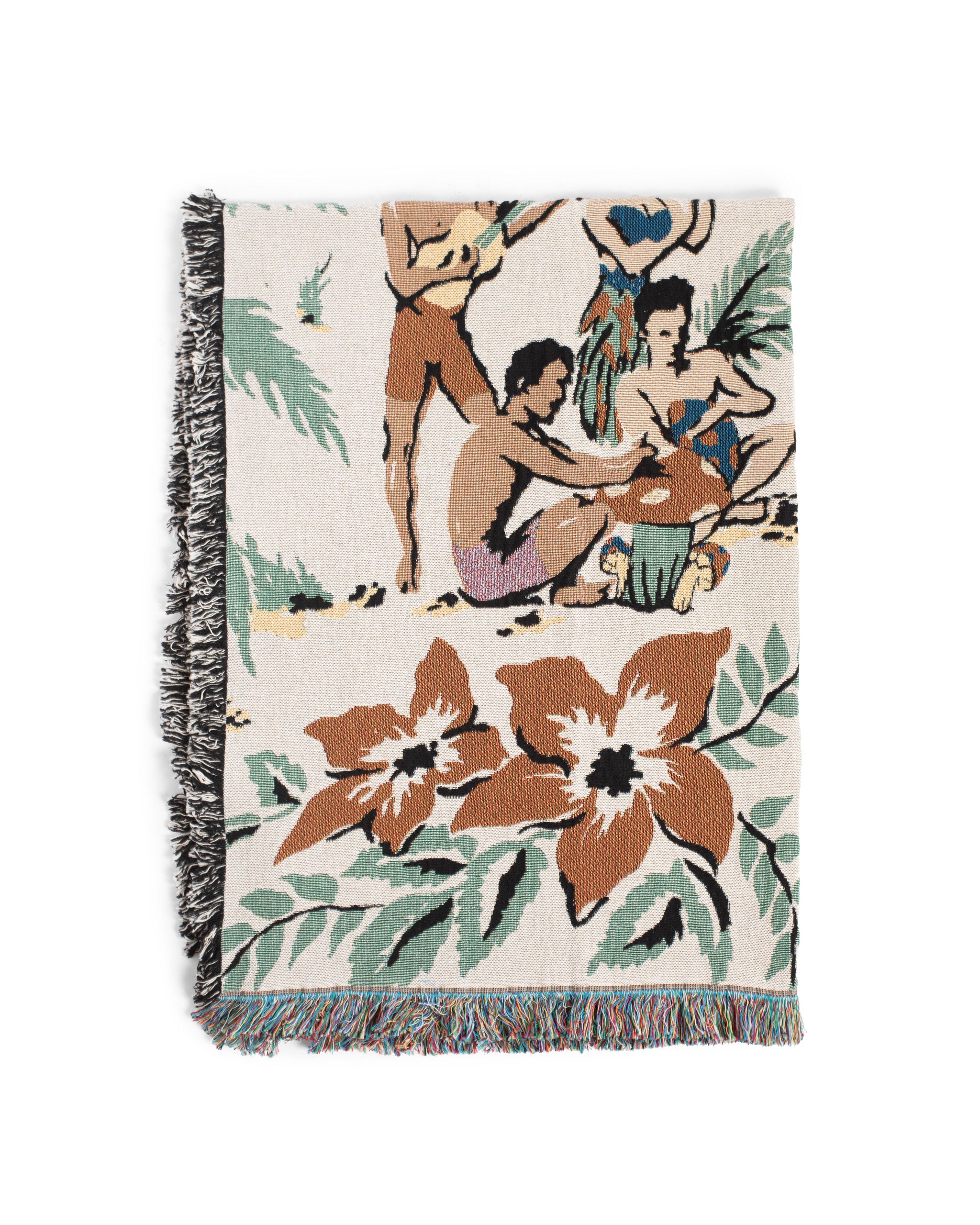 Folded Bather Natural Hawaiian Tropical Motif All over Print Cotton Throw Blanket 
