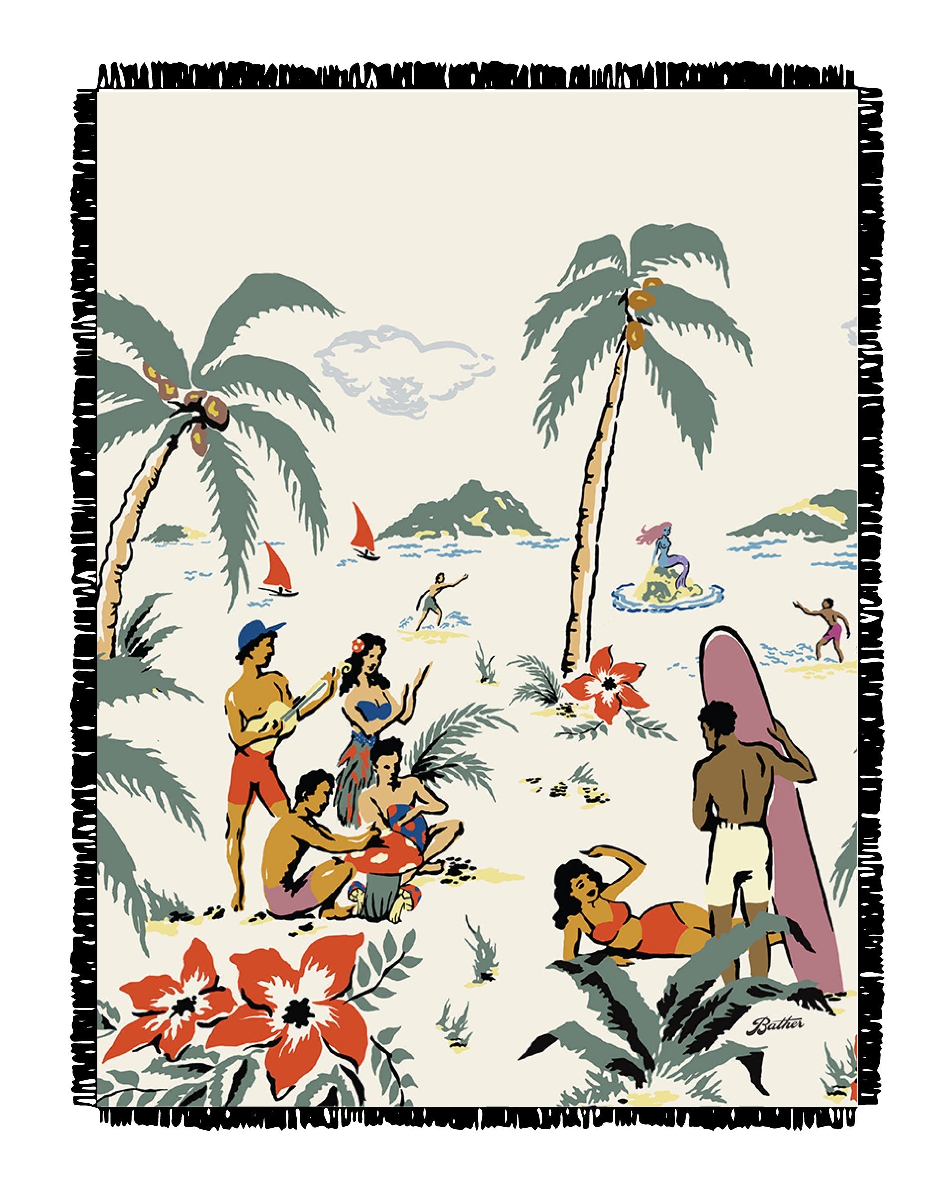 Natural Hawaiian Tropical Motif All over Print Cotton Throw Blanket Full