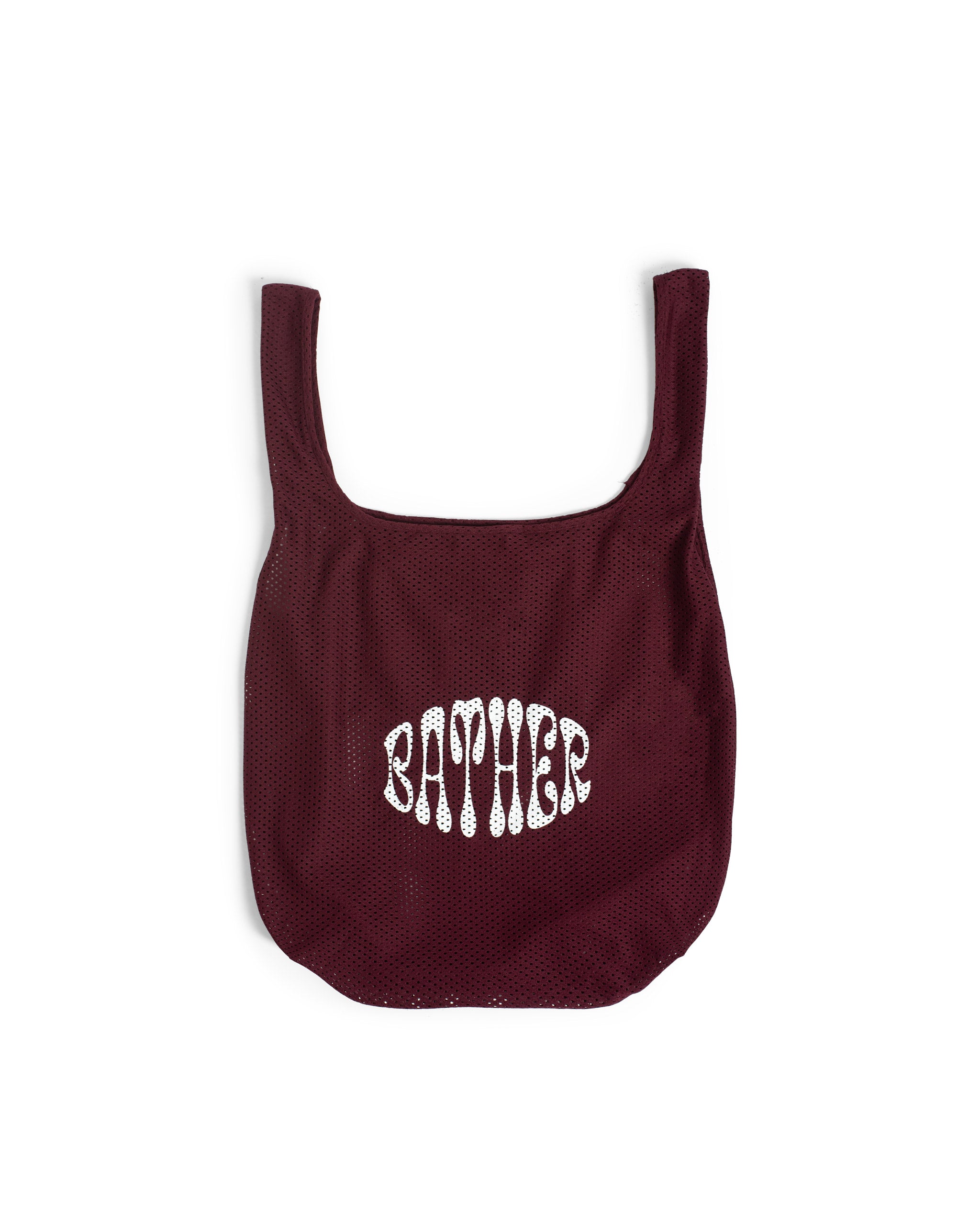 Red mesh bather tote bag with logo
