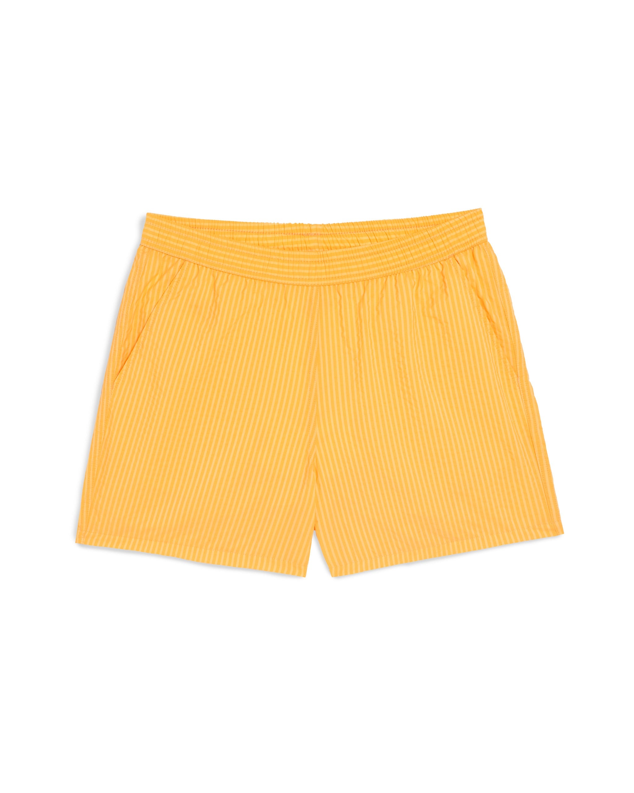 Yellow swim shorts on a white background