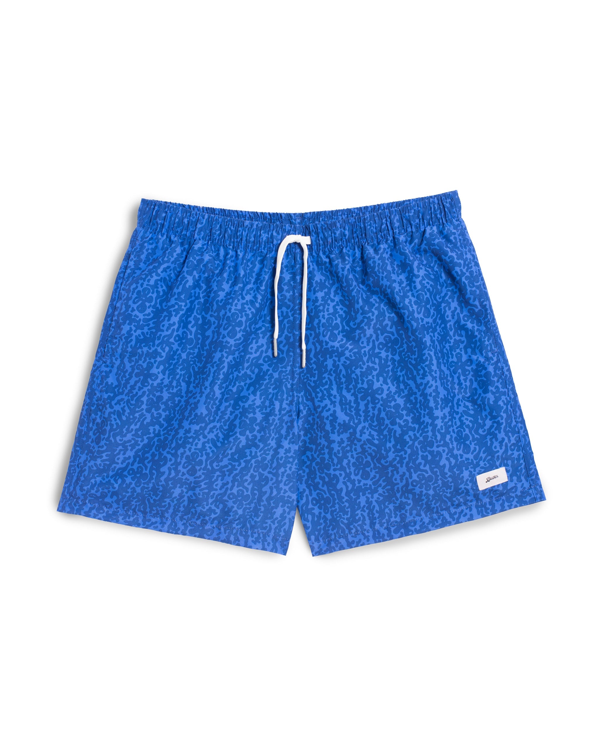 Swim trunk with a blue camo pattern