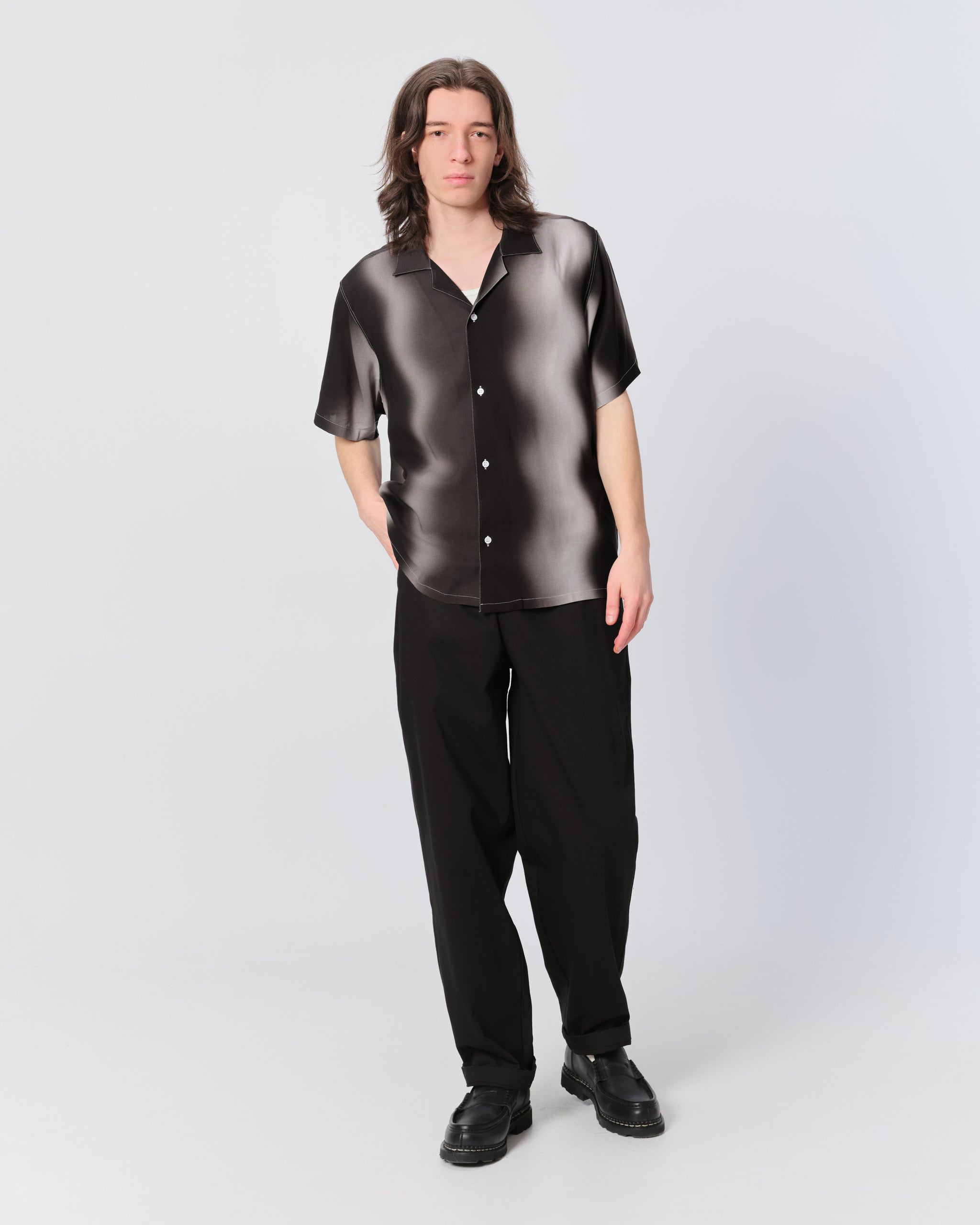Model wearing Bather men's black linen pant