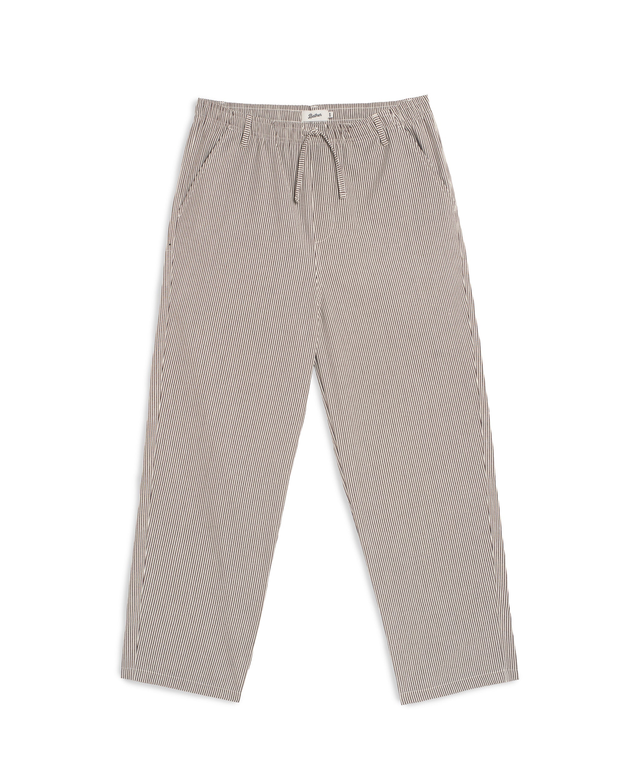 Bather men's brown pinstripe pant on a white background