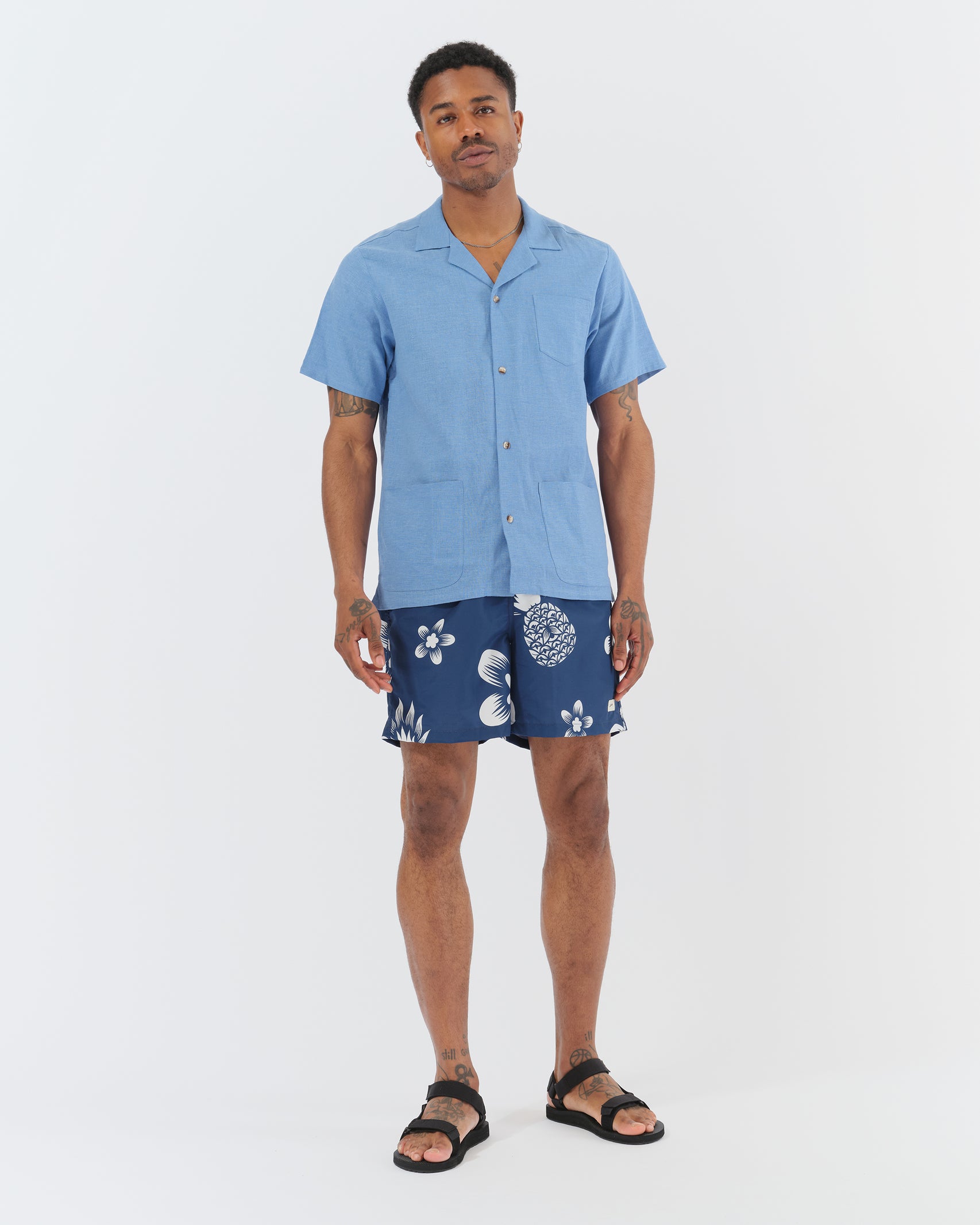 Men's Swim Trunks - Midnight Monstera - Roasted Teak