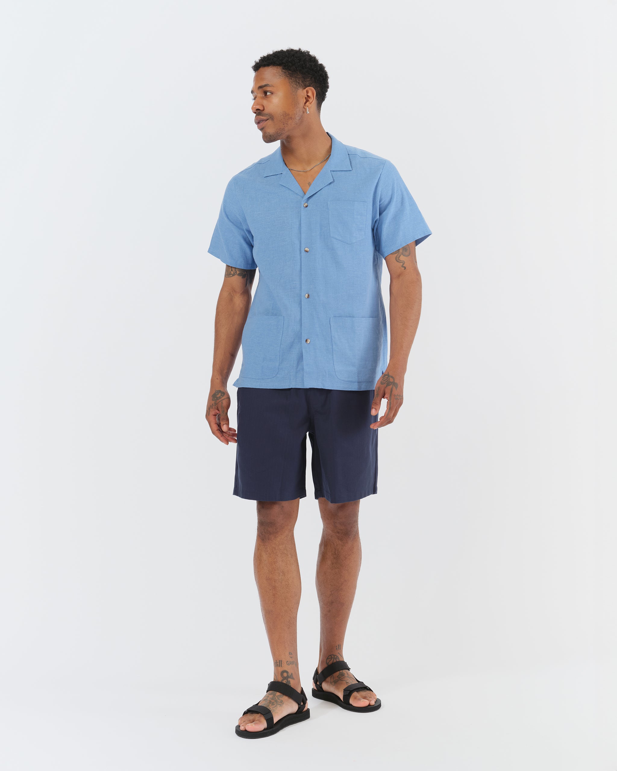 Bather men's solid navy herringbone short on a model