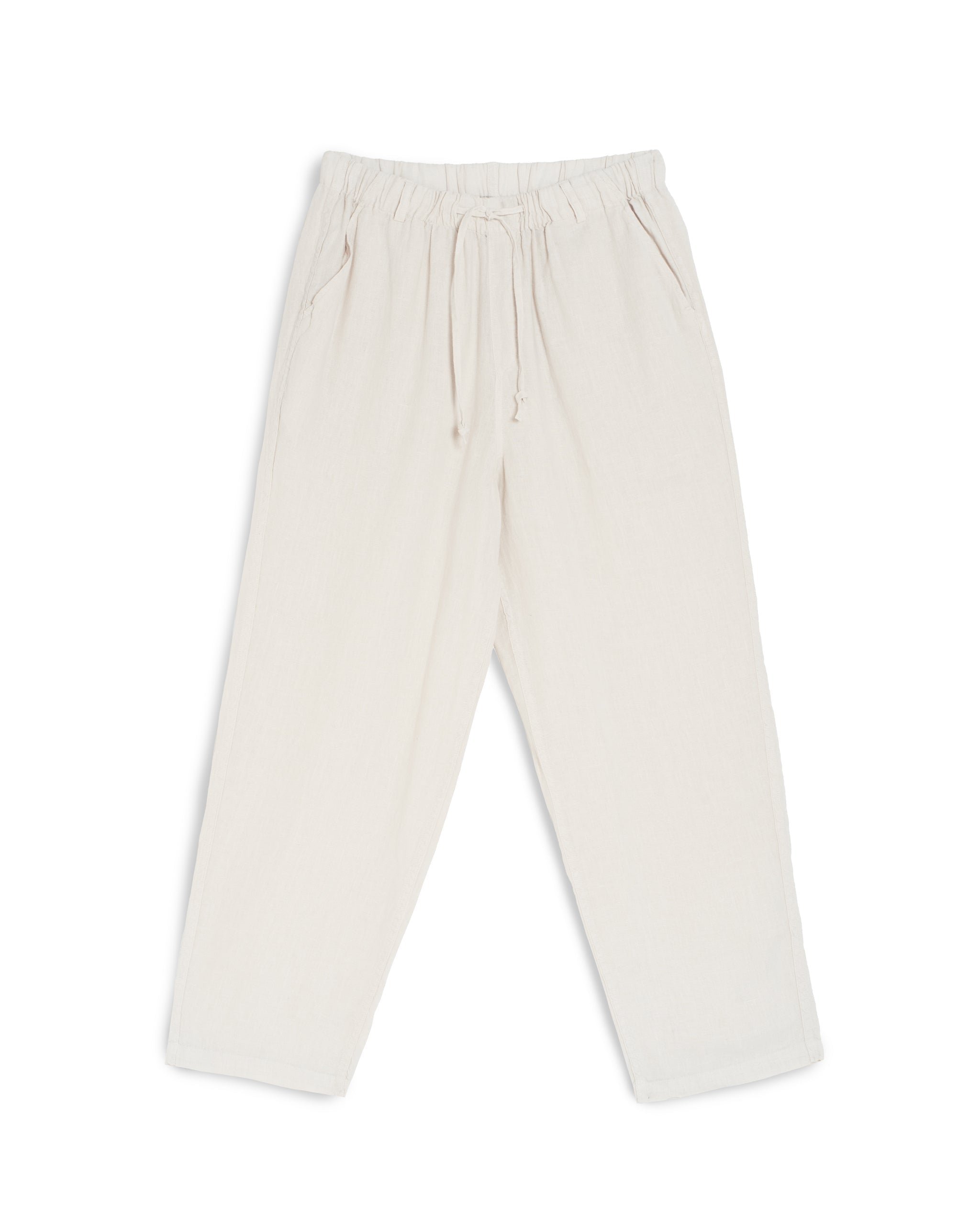 Bather men's off-white linen drawstring pant on a white background
