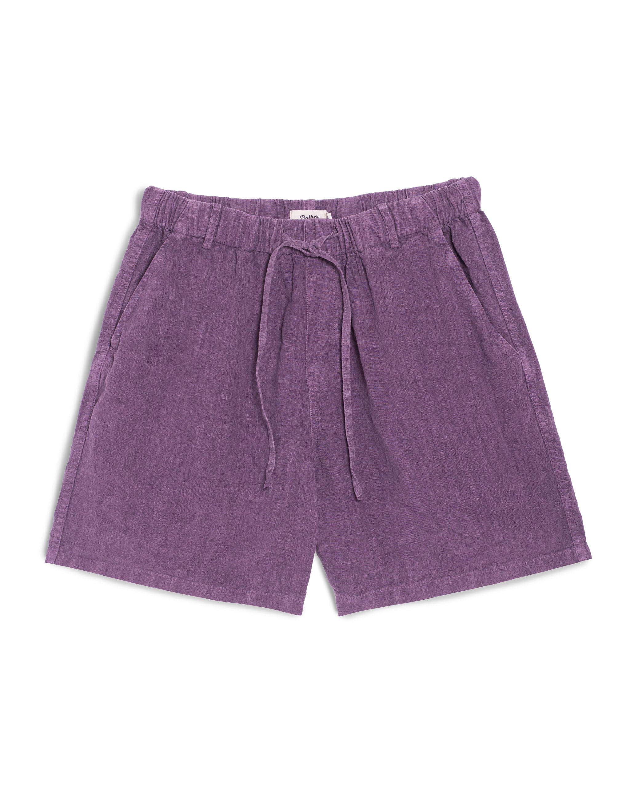 Bather men's purple linen shorts with drawstring on white background