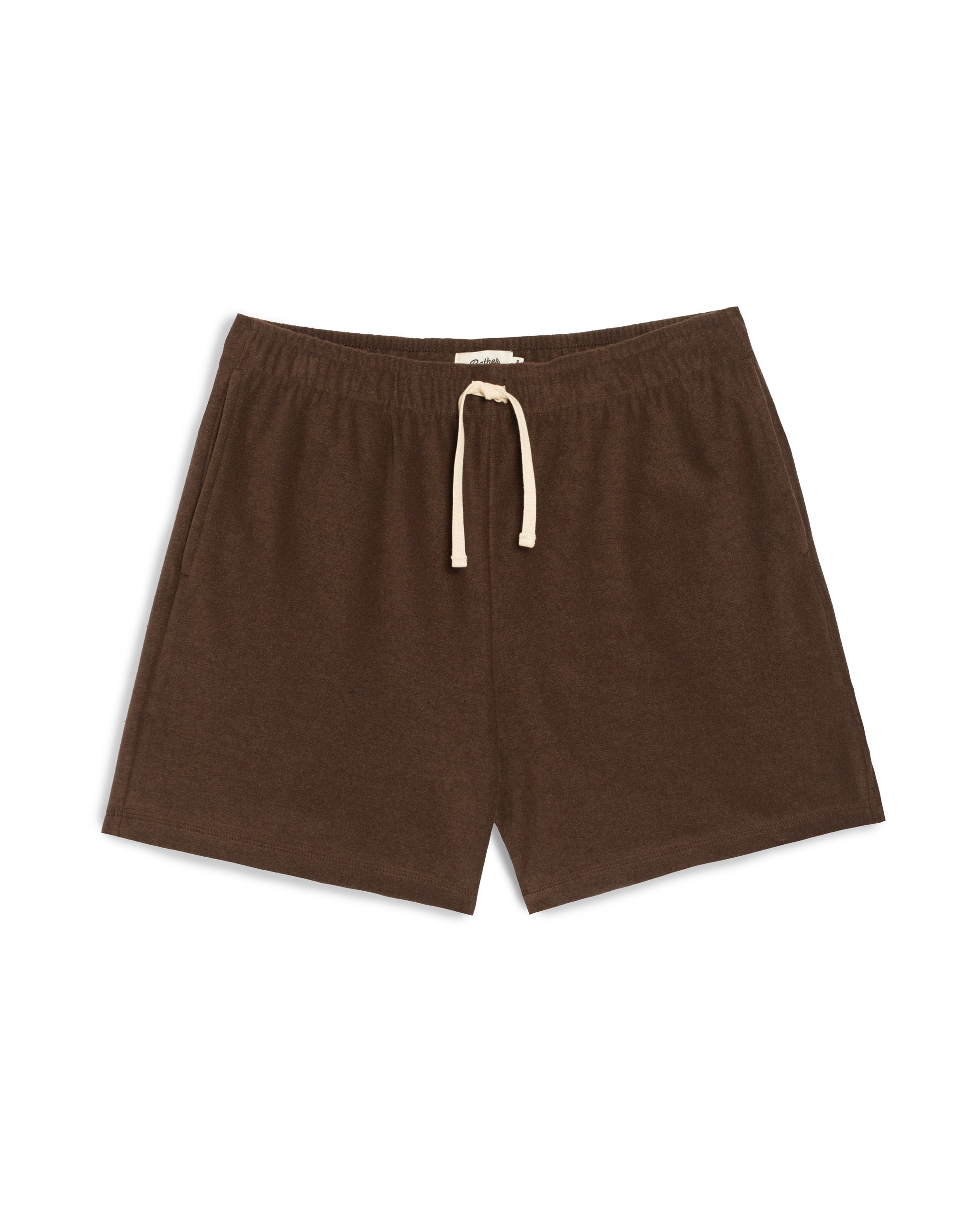 Bather men's dark brown towel terry shorts with drawstring on a white background