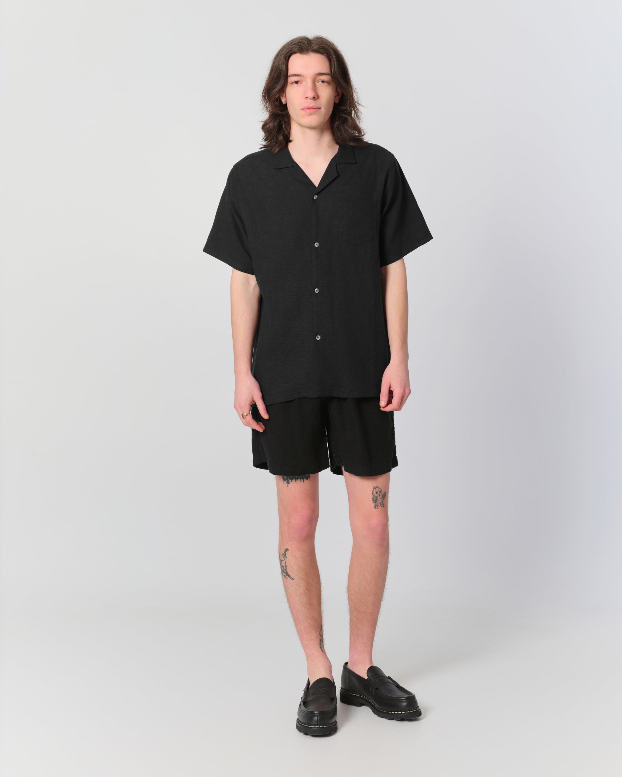 Bather men's black linen leisure short on model on a white background