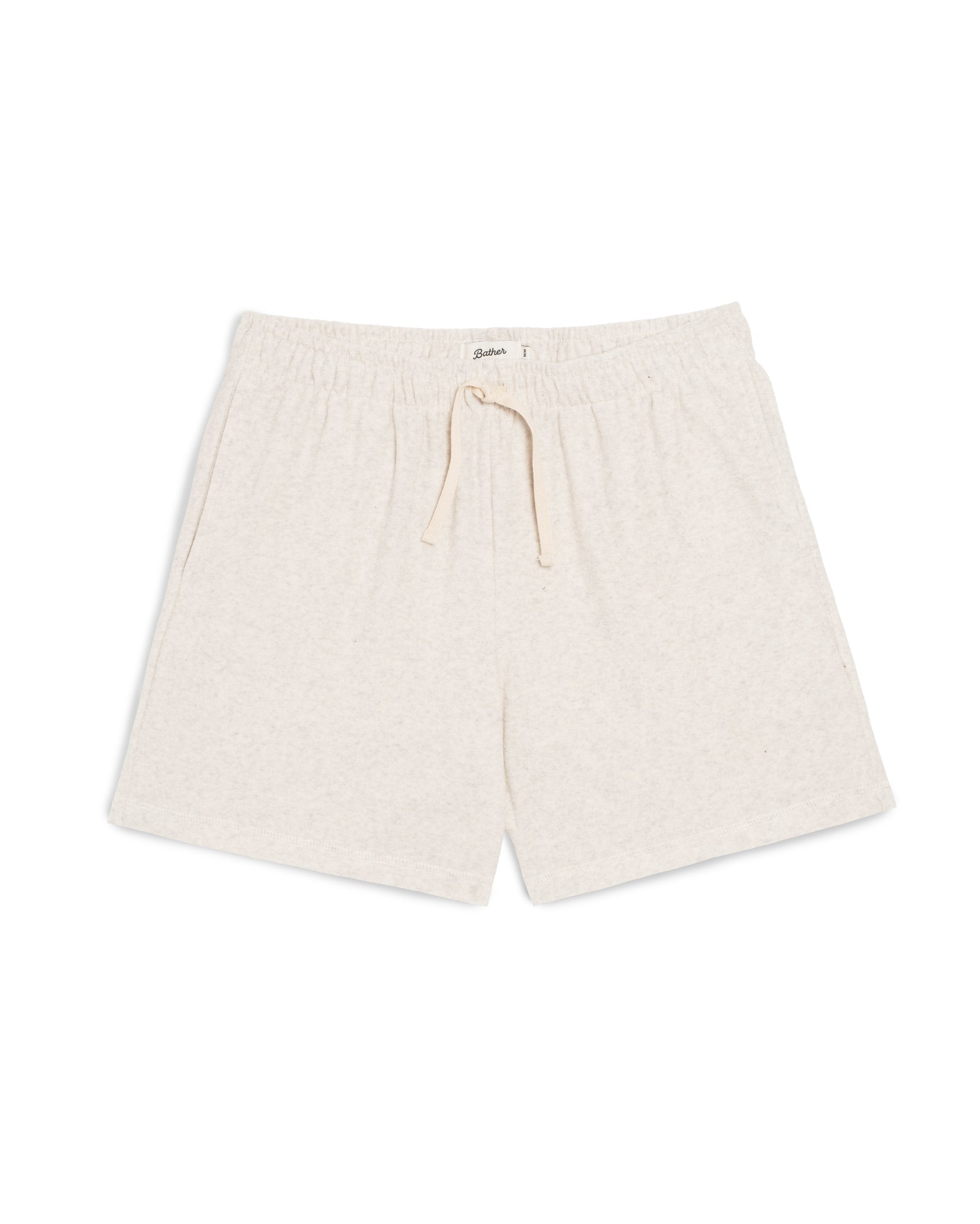 Bather men's cream towel terry short with drawstring on white background