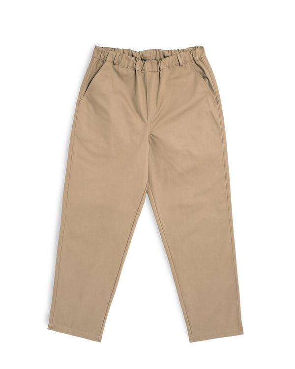 khaki Bather trousers with hidden elastic waistband and belt loops
