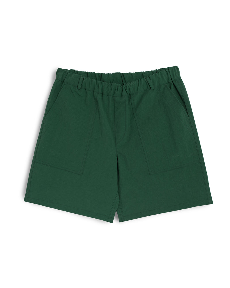 pine green Bather utility shorts with elastic waistband and belt loops