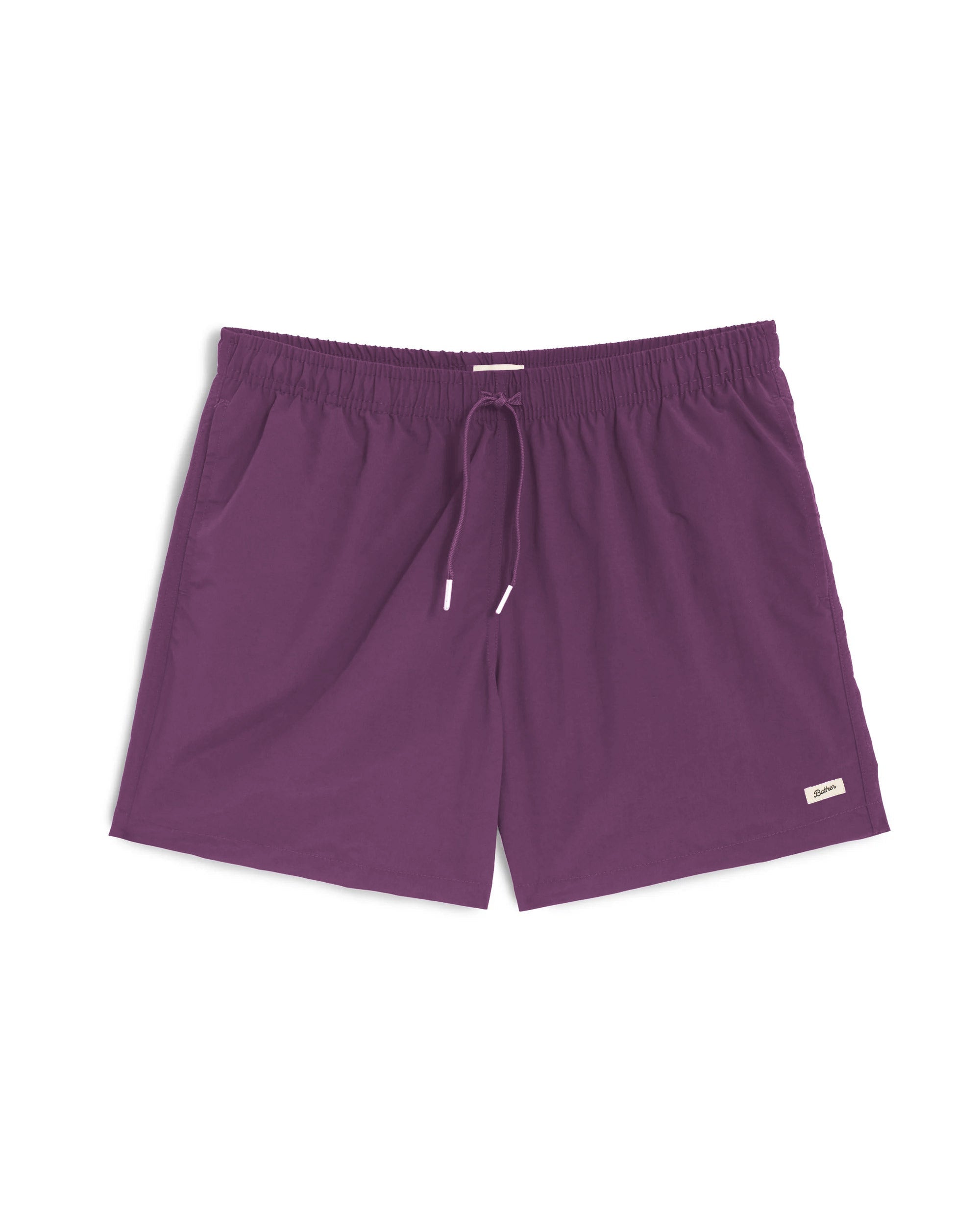 Purple shorts with a drawstring on a white background