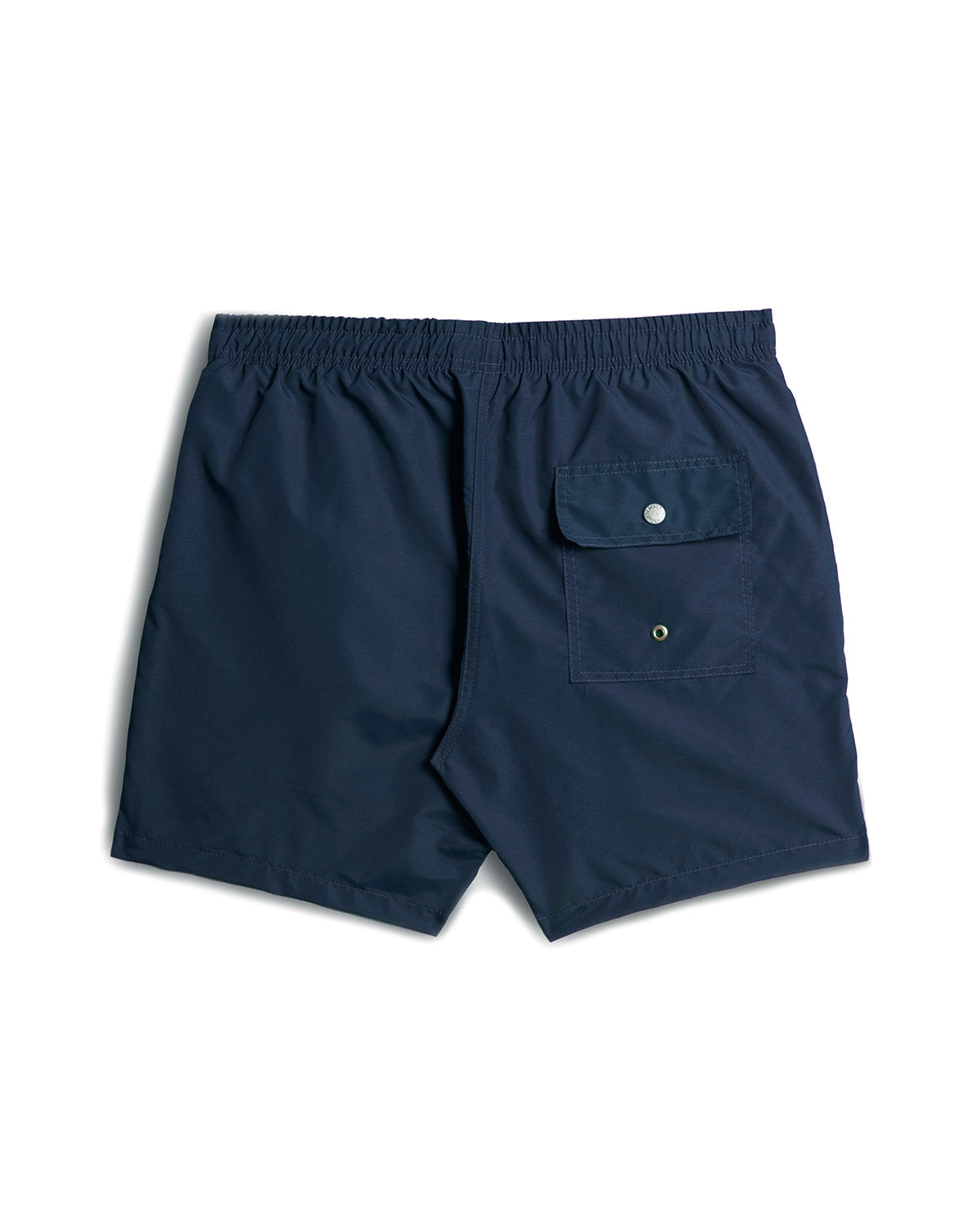 Back View of Solid Navy Bather Swim Trunk