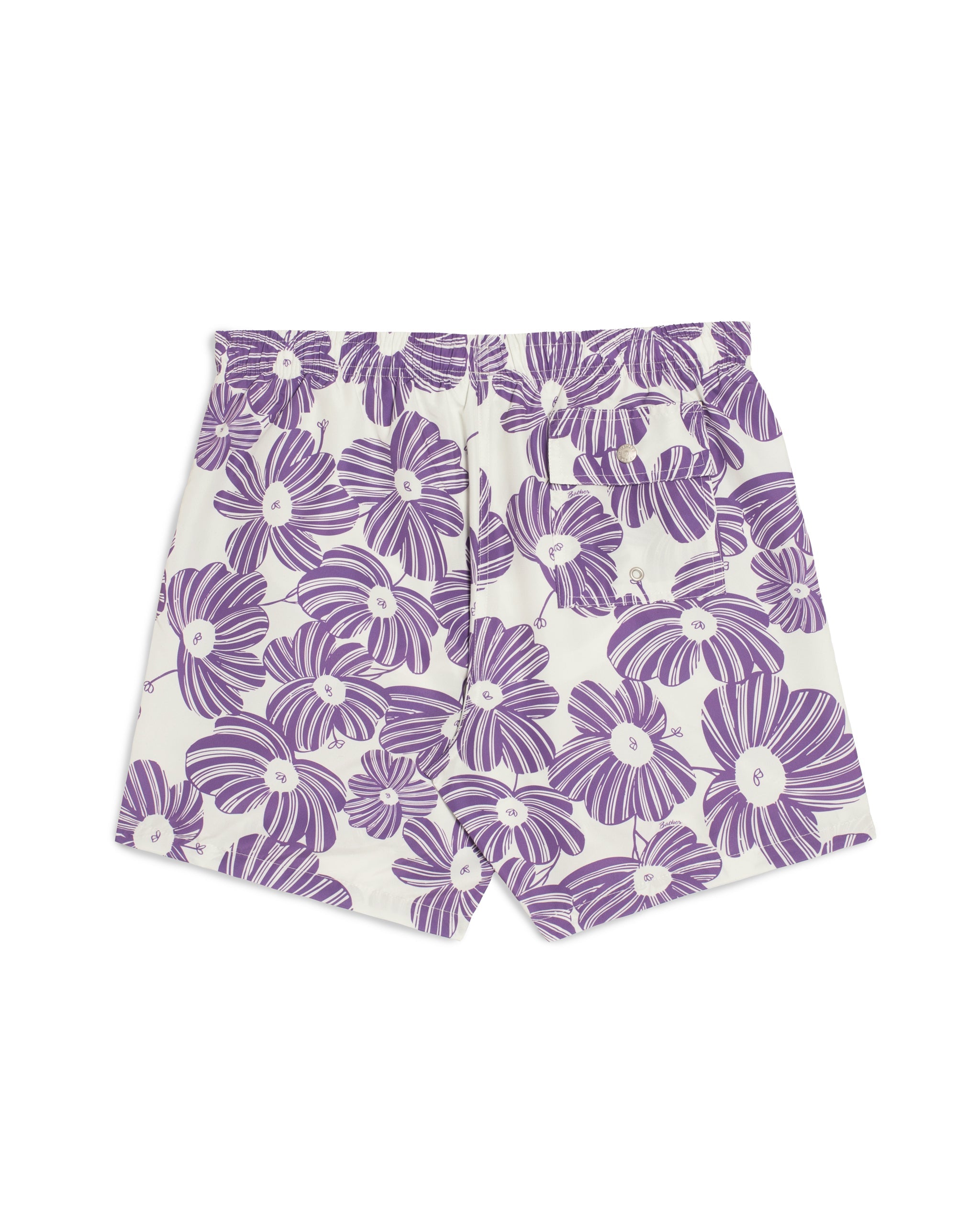 Purple floral shorts on a white background