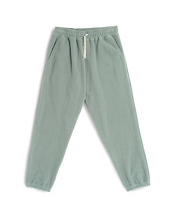 green Bather fleece sweatpants with white drawstring and elastic waistband and bottom