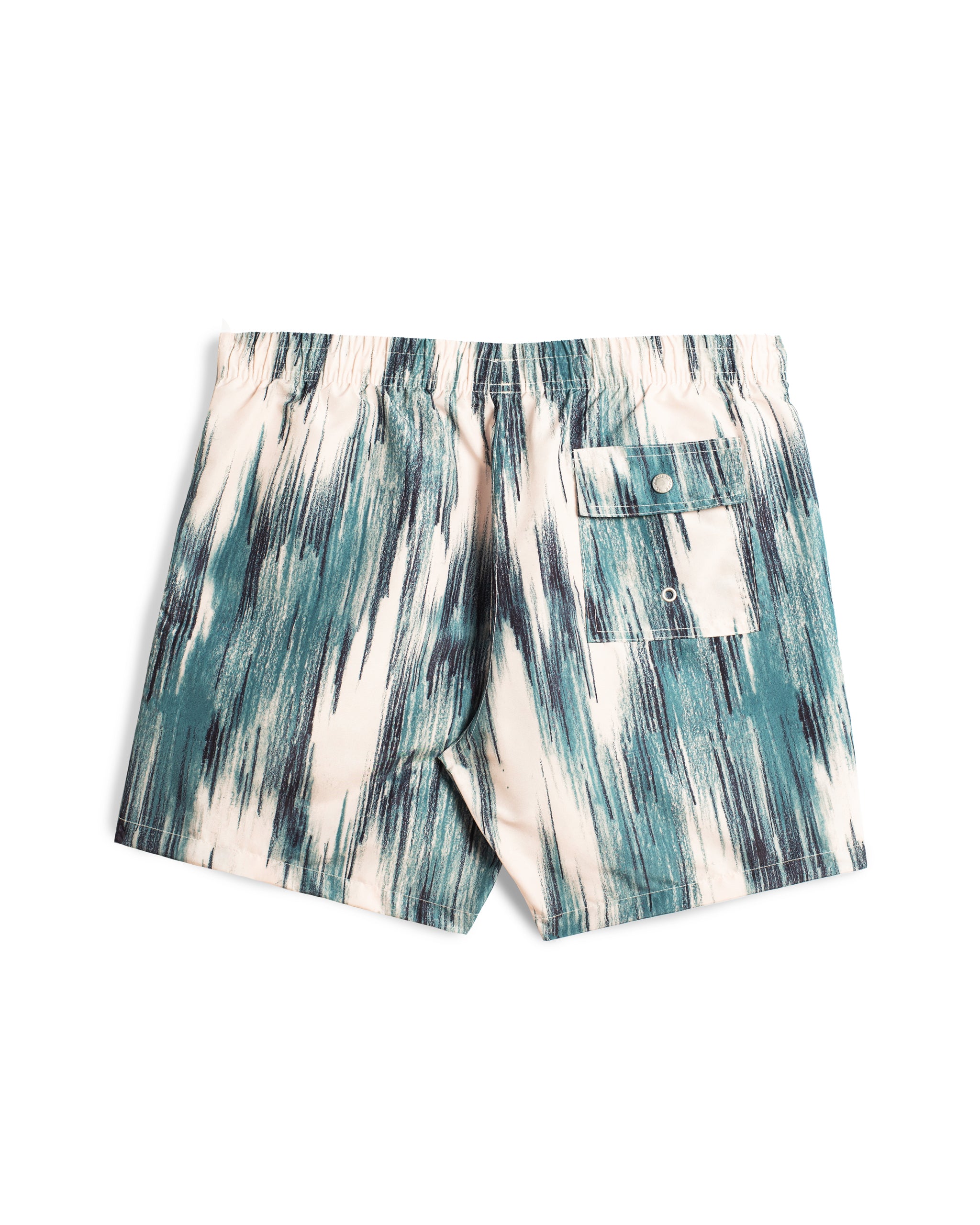 teal and cream Bather swim trunk with color contrasting pattern back shot