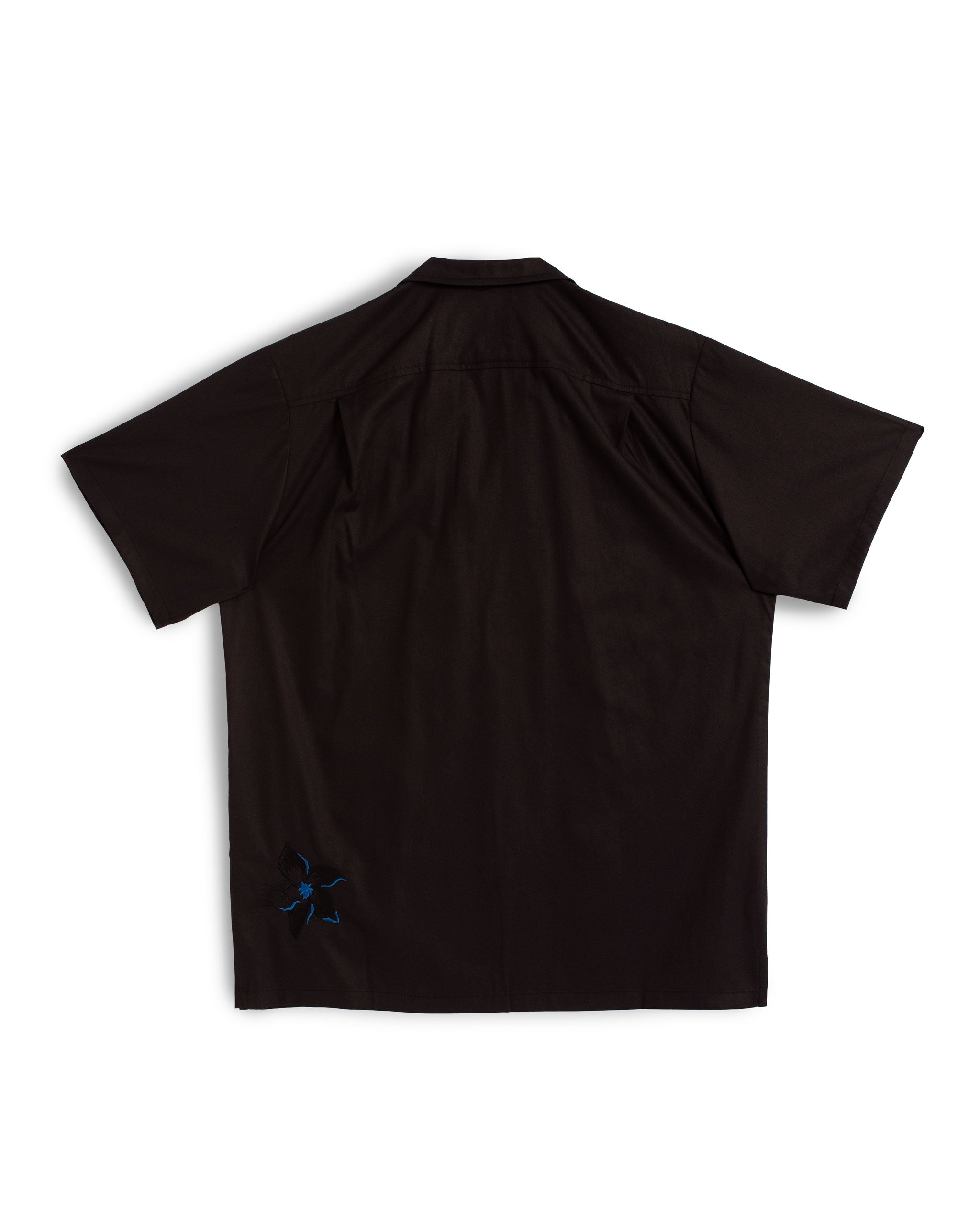 Back view of Black Embroidered Lily Camp Shirt