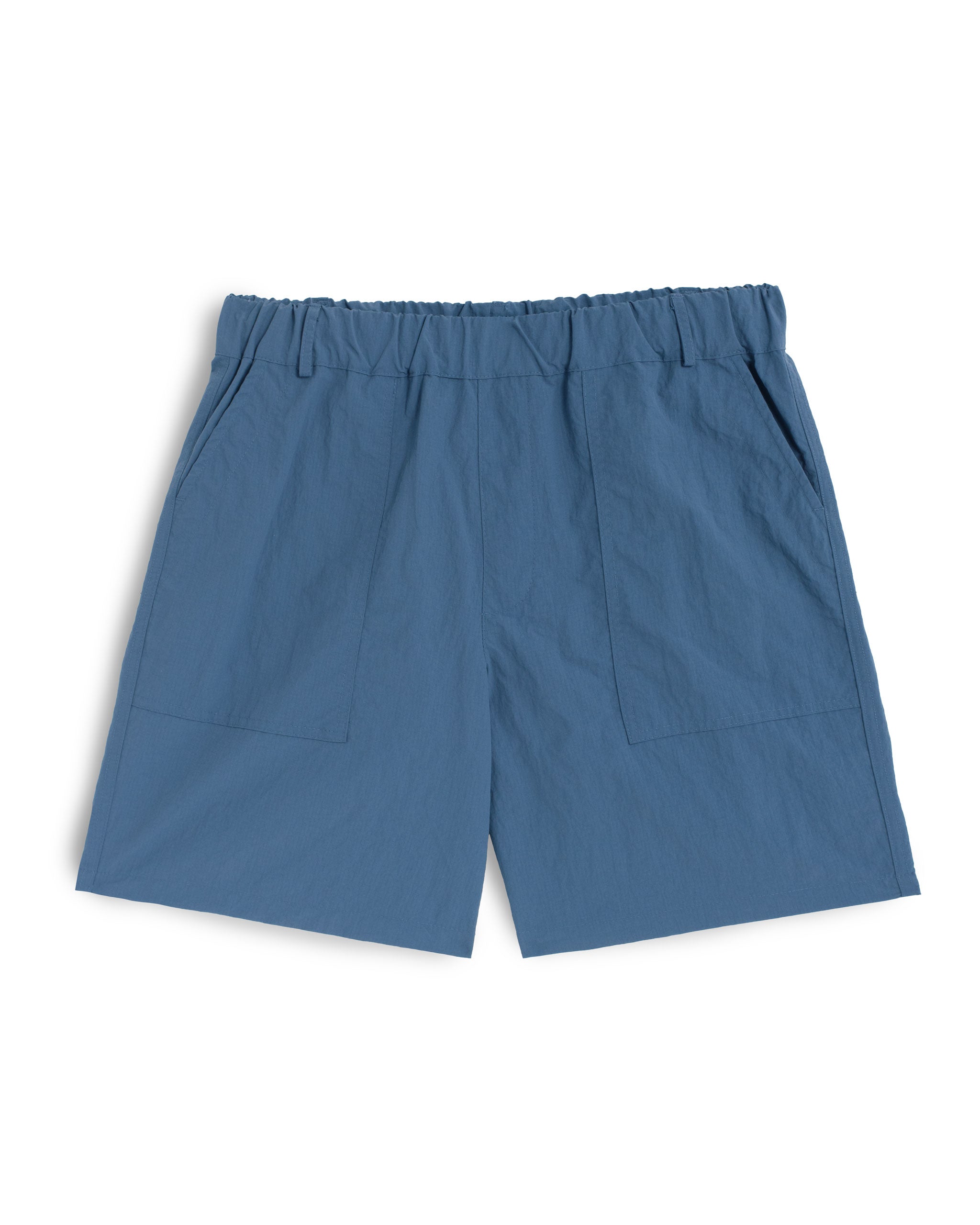 Solid blue utility shorts in ripstop nylon