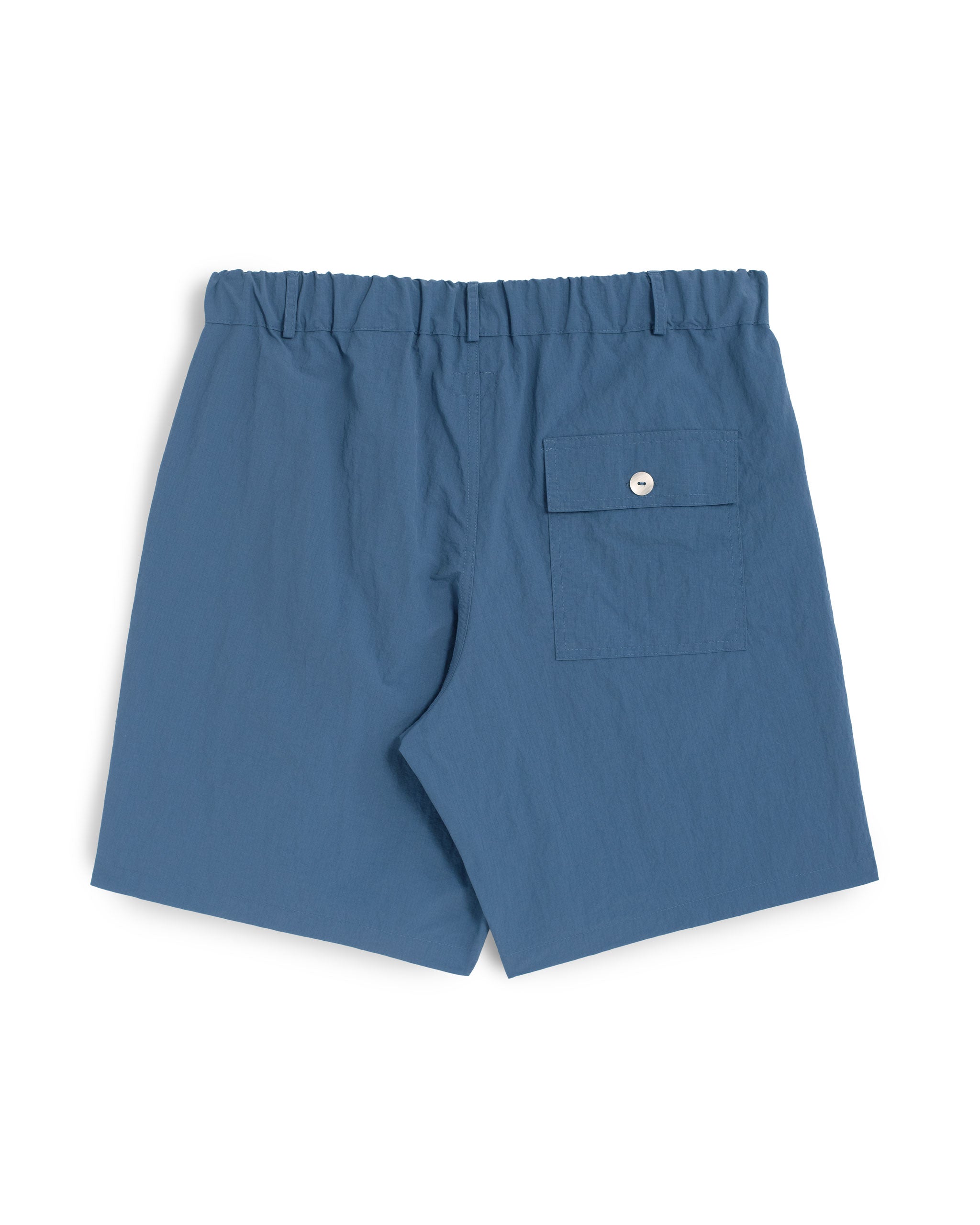 back shot of Solid blue utility shorts in ripstop nylon